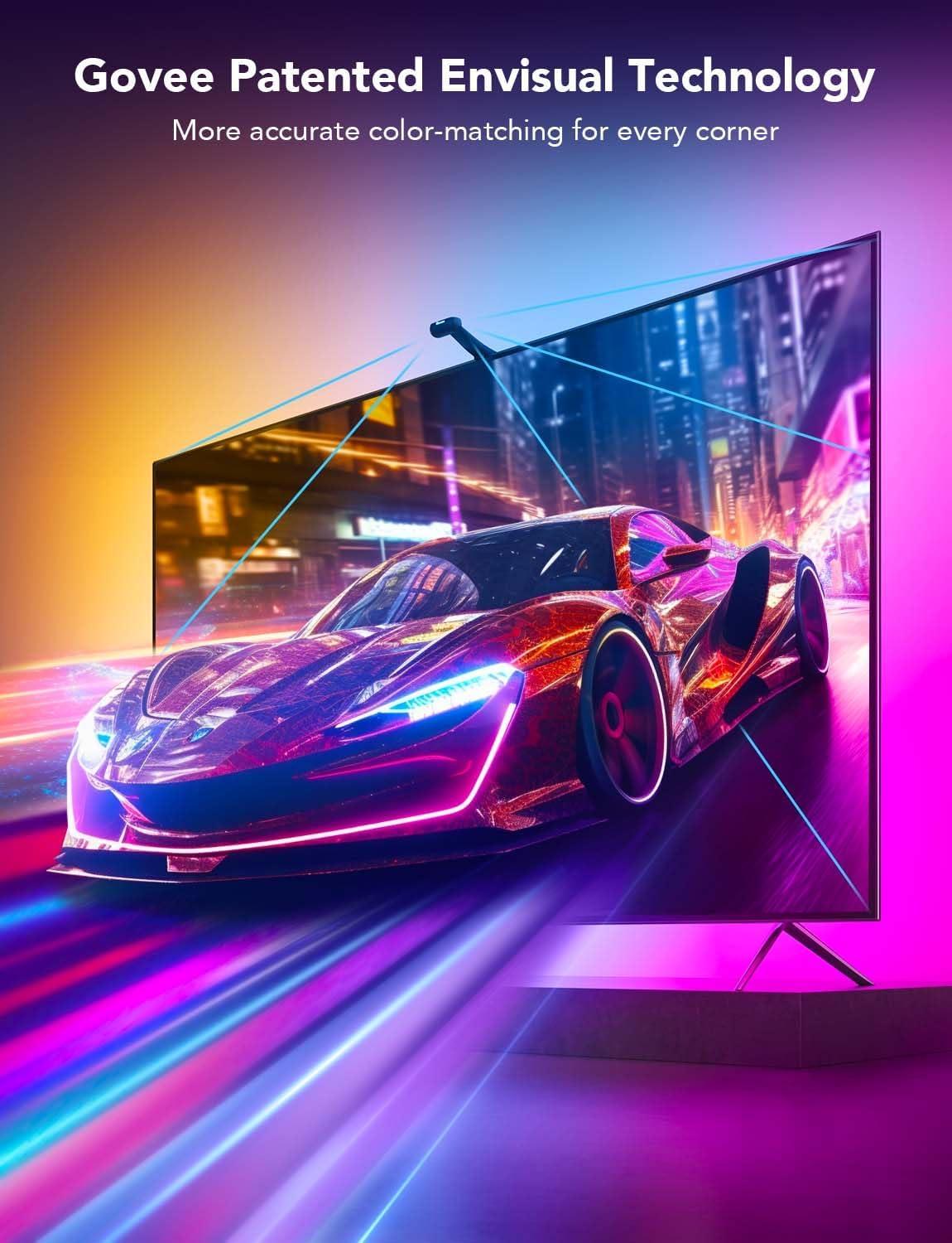 imageGovee Envisual TV LED Backlight T2 with Dual Cameras 118ft RGBIC WiFi LED Strip Lights for 5565 inch TVs Double Strip Light Beads for Home Decorations Smart App Control Music Sync118FT for 5565 TV