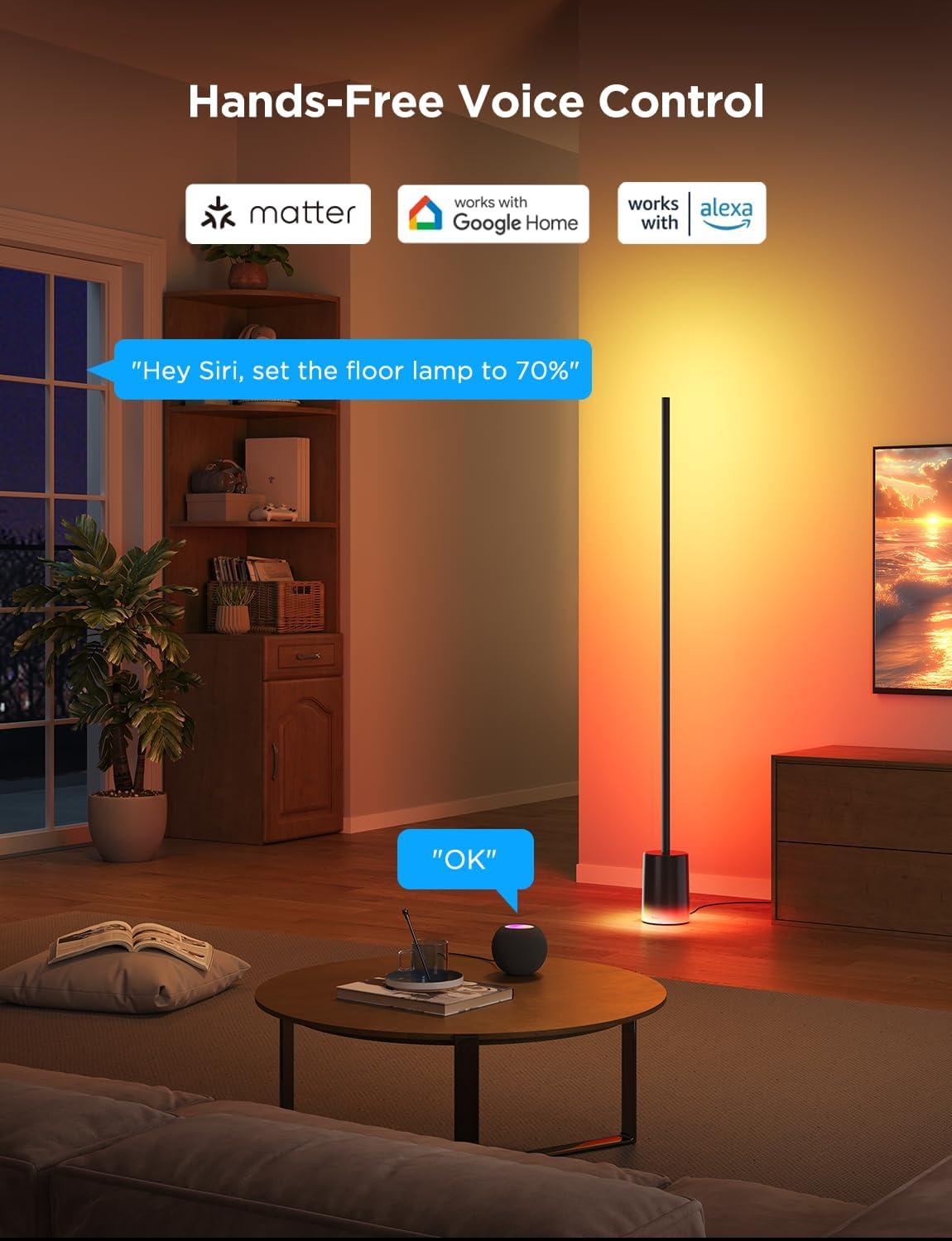 imageGovee Floor Lamp 2 with Matter RGBIC Warm Cool White LED Alexa Compatible 1725lm Music Sync Scene Modes Smart Floor Lamp for Living Room Bedroom Silver1 PackBlack