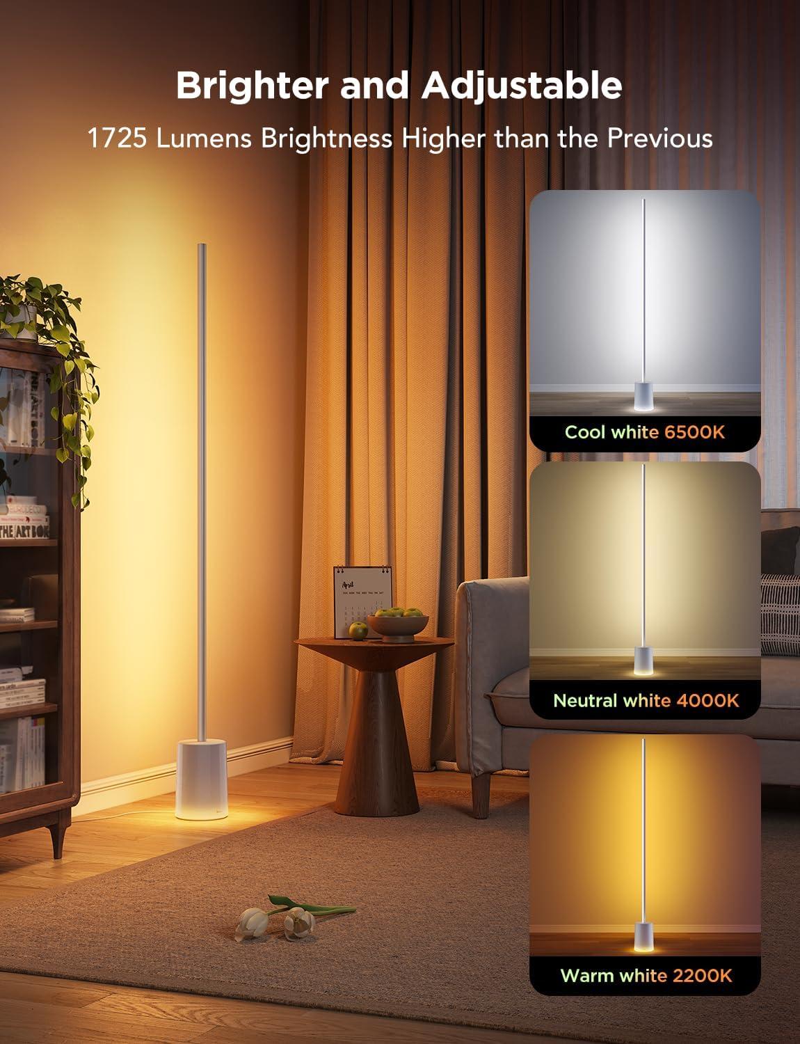 imageGovee Floor Lamp 2 with Matter RGBIC Warm Cool White LED Alexa Compatible 1725lm Music Sync Scene Modes Smart Floor Lamp for Living Room Bedroom Silver1 PackSilver