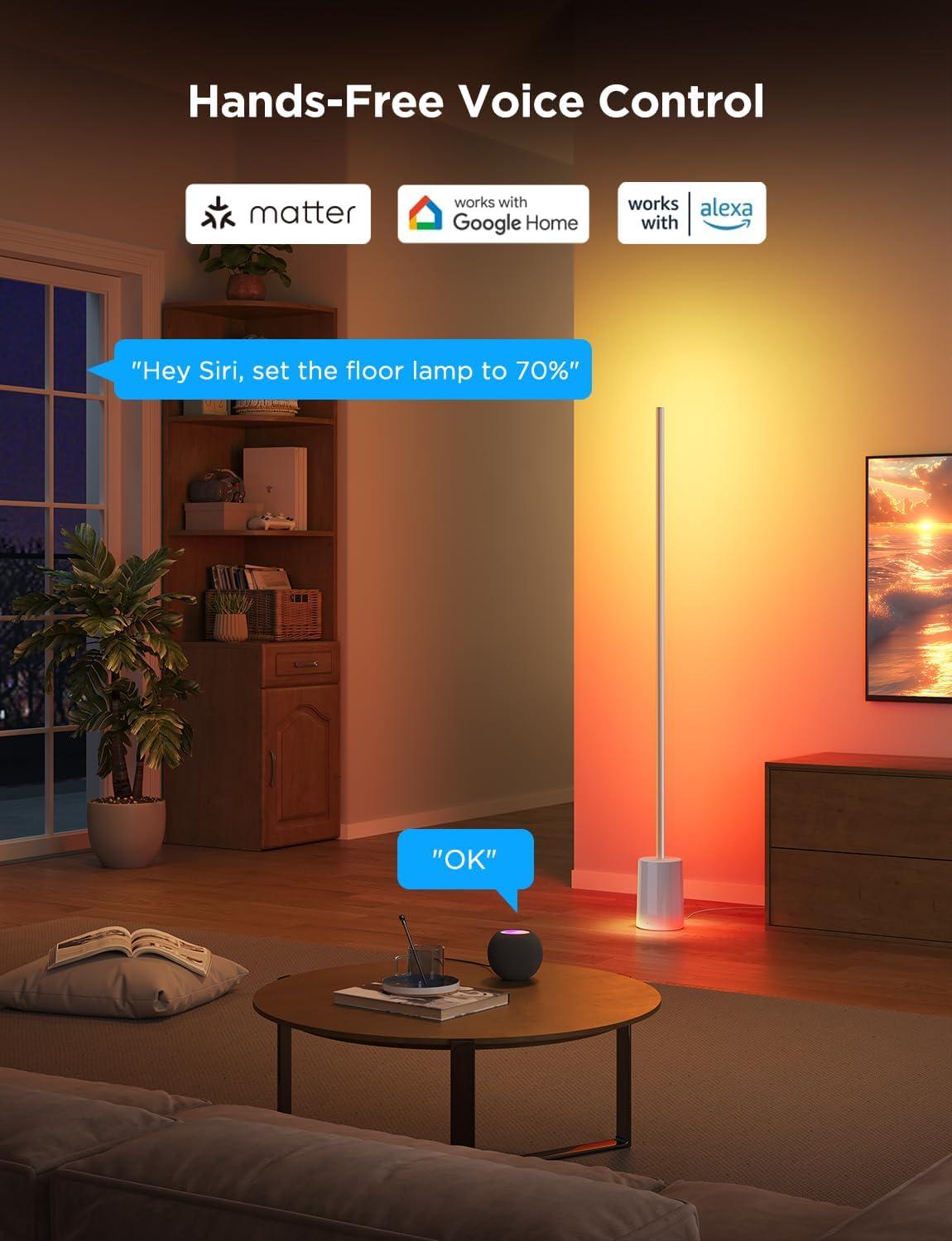 imageGovee Floor Lamp 2 with Matter RGBIC Warm Cool White LED Alexa Compatible 1725lm Music Sync Scene Modes Smart Floor Lamp for Living Room Bedroom Silver1 PackSilver