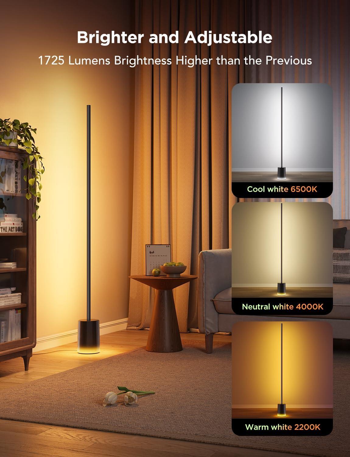 imageGovee Floor Lamp 2 with Matter RGBIC Warm Cool White LED Alexa Compatible 1725lm Music Sync Scene Modes Smart Floor Lamp for Living Room Bedroom Silver1 PackBlack