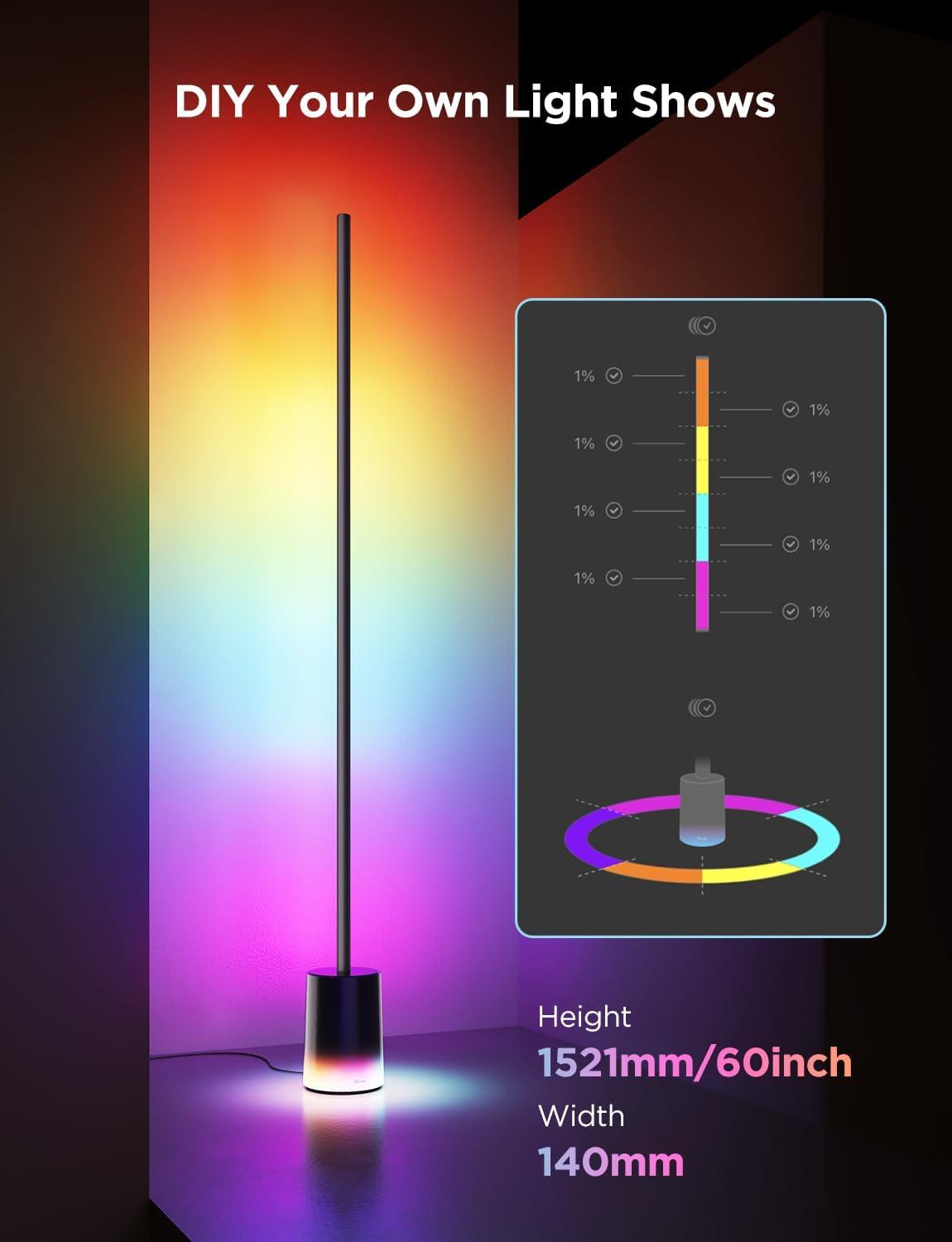 imageGovee Floor Lamp 2 with Matter RGBIC Warm Cool White LED Alexa Compatible 1725lm Music Sync Scene Modes Smart Floor Lamp for Living Room Bedroom Silver1 PackBlack