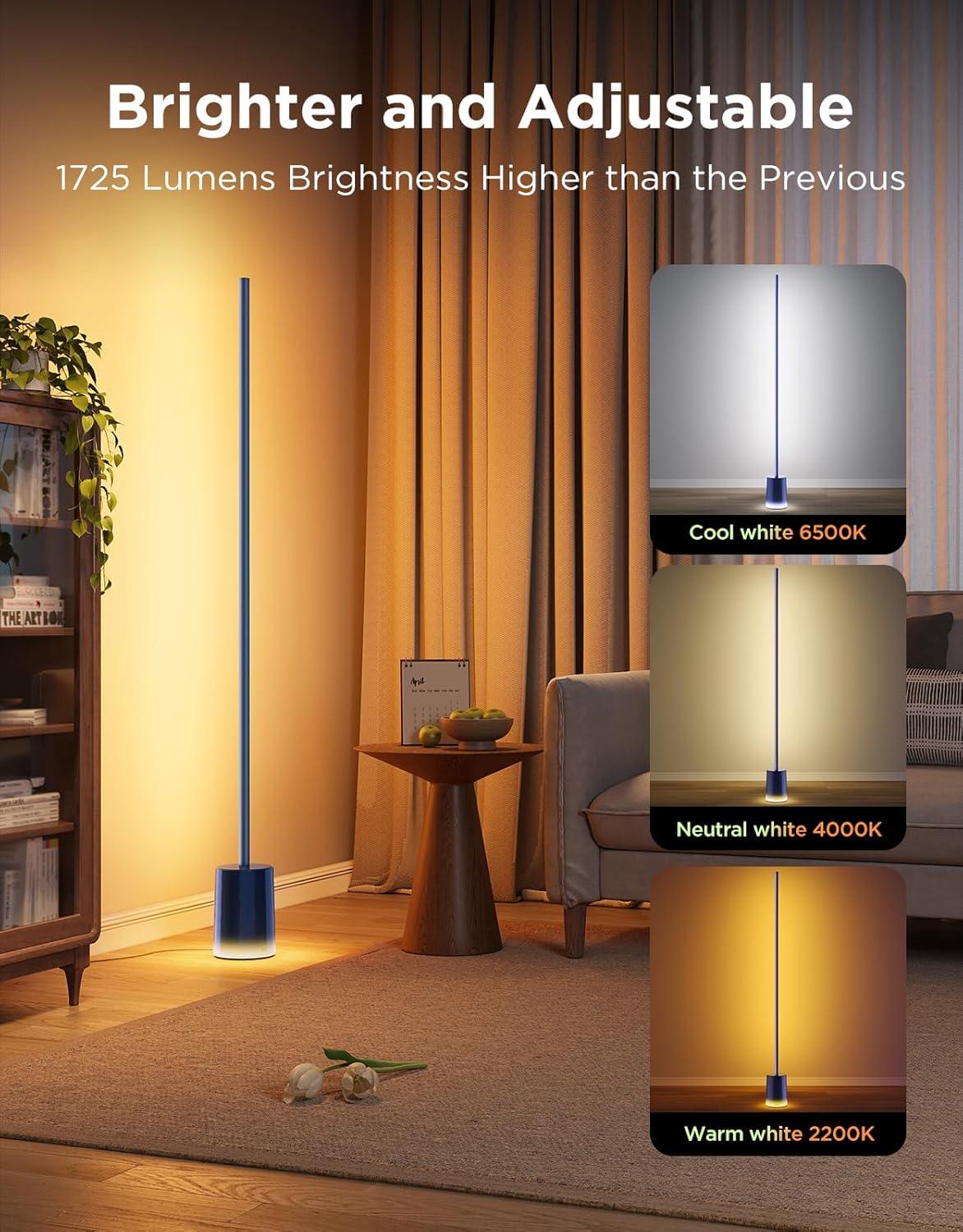 imageGovee Floor Lamp 2 with Matter RGBIC Warm Cool White LED Alexa Compatible 1725lm Music Sync Scene Modes Smart Floor Lamp for Living Room Bedroom Silver1 PackBlue