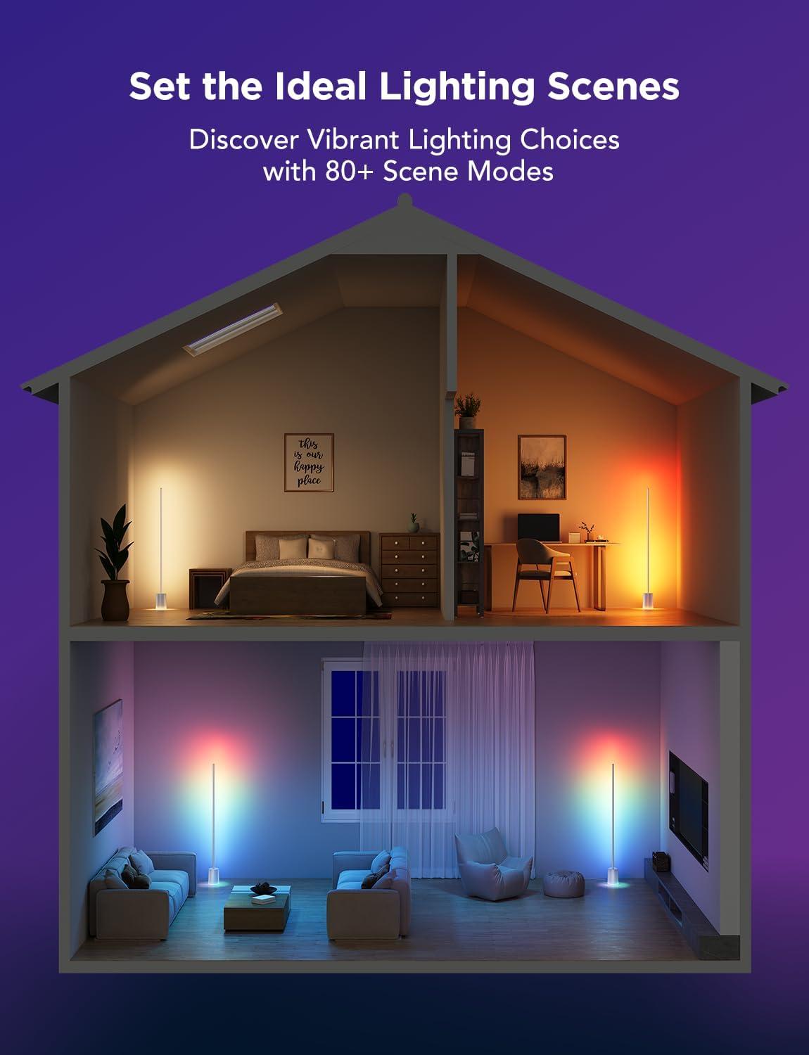 imageGovee Floor Lamp 2 with Matter RGBIC Warm Cool White LED Alexa Compatible 1725lm Music Sync Scene Modes Smart Floor Lamp for Living Room Bedroom Silver1 PackSilver