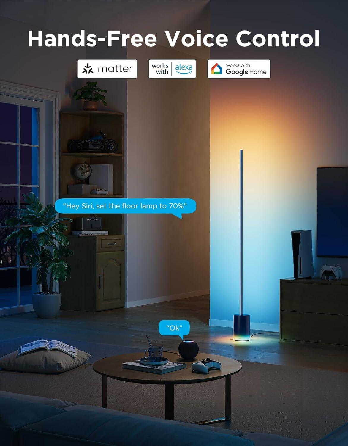 imageGovee Floor Lamp 2 with Matter RGBIC Warm Cool White LED Alexa Compatible 1725lm Music Sync Scene Modes Smart Floor Lamp for Living Room Bedroom Silver1 PackBlue