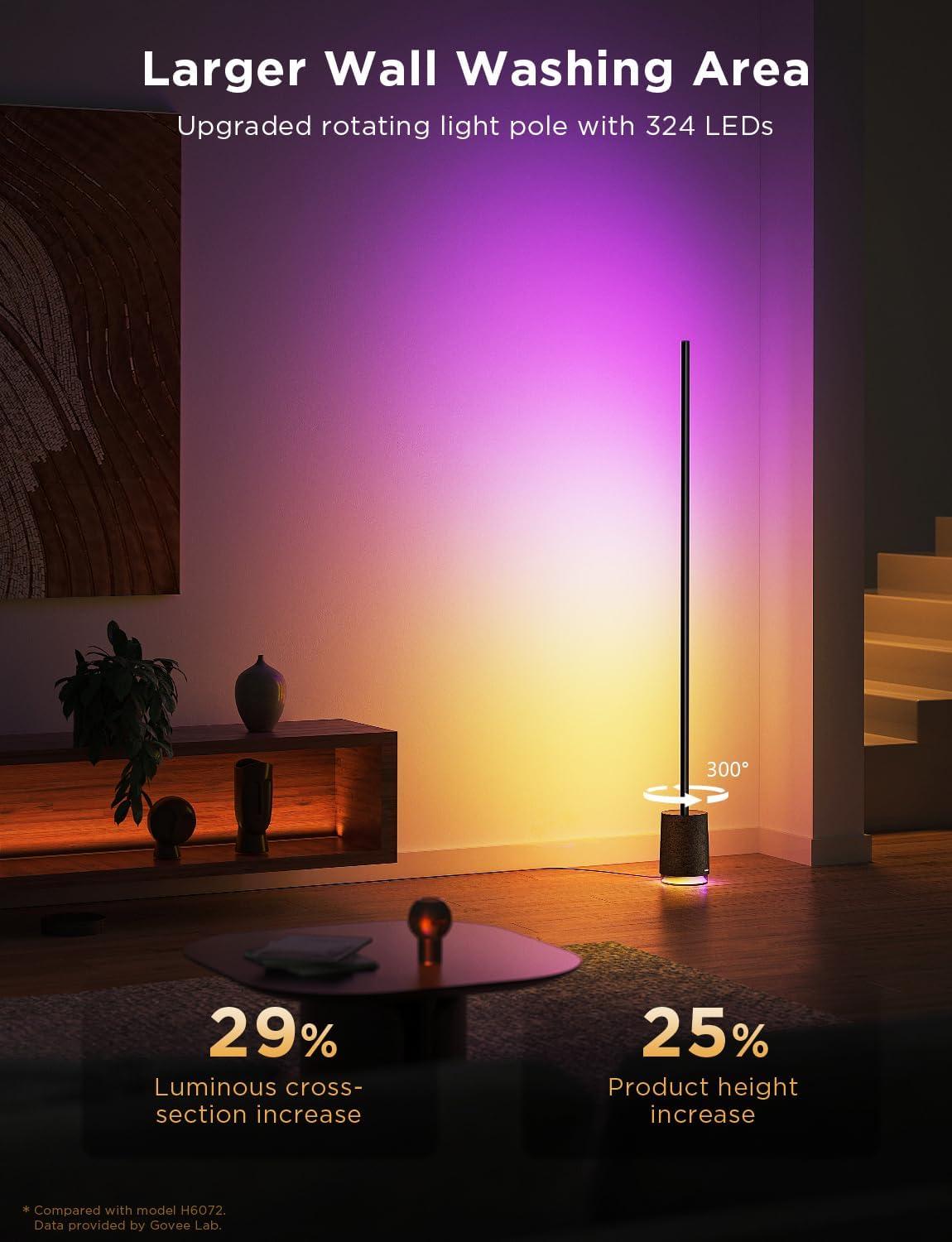 imageGovee Floor Lamp Pro RGBICWW LED Lamp with Bluetooth Speaker and White Noise 2100 Lumens Standing Lamp Works with Matter 16 Million Colors Music Sync Floor Lamp for Bedroom Living RoomBlack