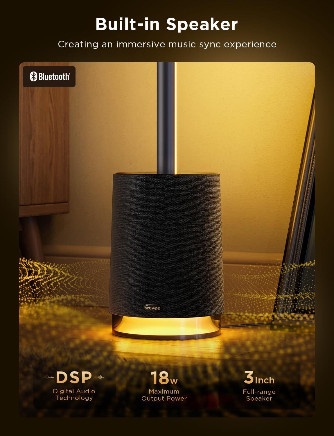 imageGovee Floor Lamp Pro RGBICWW LED Lamp with Bluetooth Speaker and White Noise 2100 Lumens Standing Lamp Works with Matter 16 Million Colors Music Sync Floor Lamp for Bedroom Living RoomBlack
