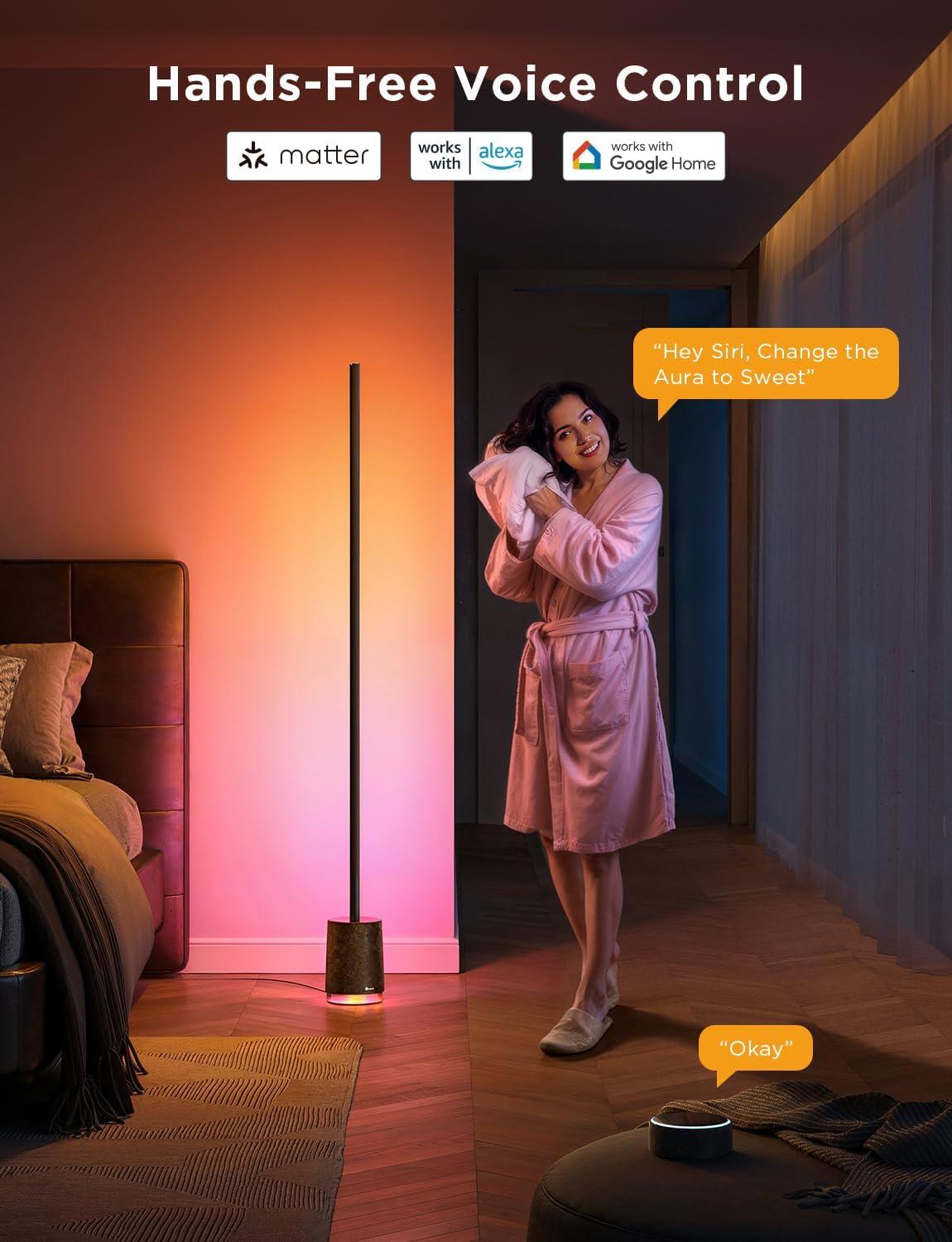 imageGovee Floor Lamp Pro RGBICWW LED Lamp with Bluetooth Speaker and White Noise 2100 Lumens Standing Lamp Works with Matter 16 Million Colors Music Sync Floor Lamp for Bedroom Living RoomBlack