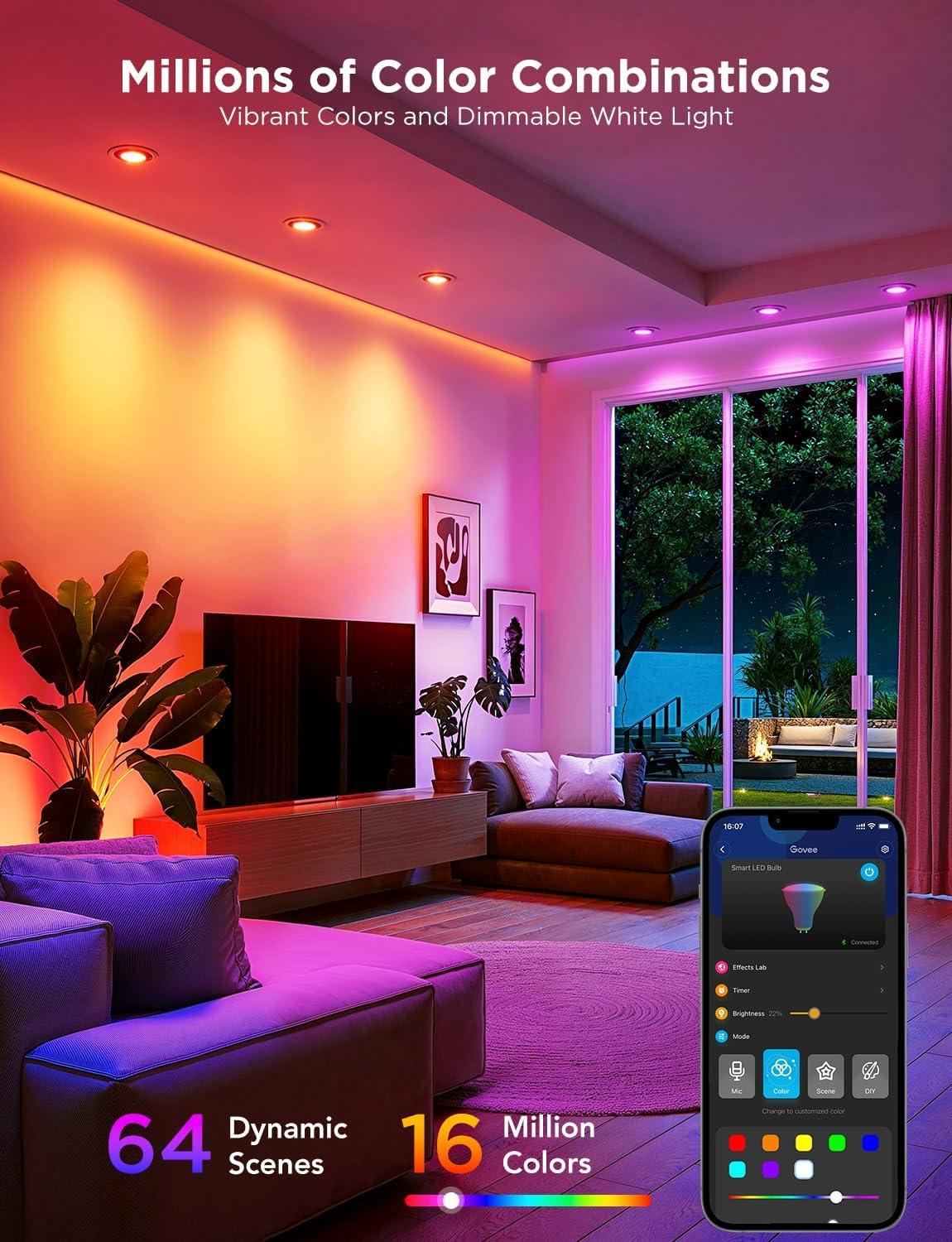 imageGovee GU10 Smart Bulb Matter RGBWW Light Bulb Work with Alexa Google Assistant WiFi ampamp Bluetooth Color Changing MR16 LED Bulbs 64 Dynamic Scenes Syncs with Music 4 Pack 400LM GU10 Base