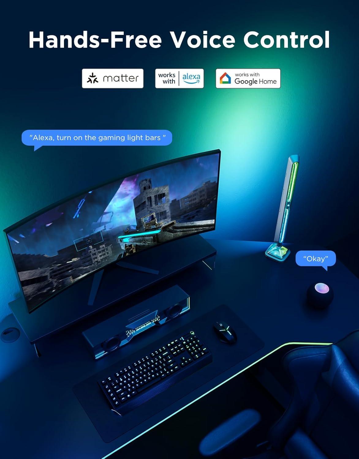 imageGovee Gaming Light Bars Pro Upgraded 16Inch Smart TripleSided RGBIC Illumination WiFi LED Gaming Lights Music Sync ampamp 60 Scene Modes Works with Alexa ampamp Google Home Game Room Decor