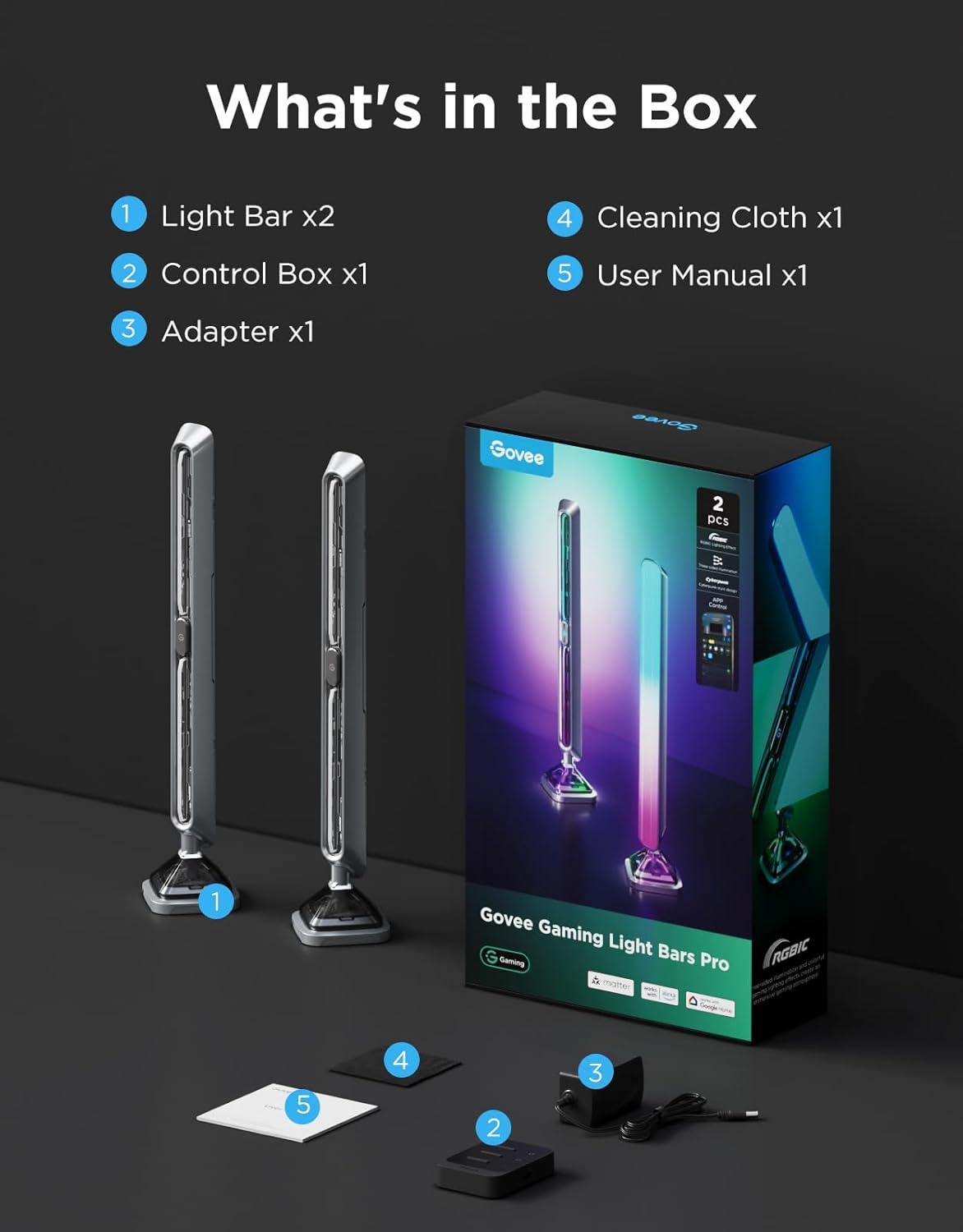 imageGovee Gaming Light Bars Pro Upgraded 16Inch Smart TripleSided RGBIC Illumination WiFi LED Gaming Lights Music Sync ampamp 60 Scene Modes Works with Alexa ampamp Google Home Game Room Decor