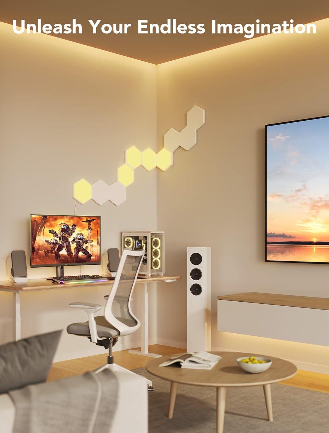 imageGovee Glide Hexa Light Panels RGBIC Hexagon LED Wall Lights WiFi Smart Home Creative Wall Lights with Music Sync Works with Alexa Google Assistant for Indoor Gaming Decor 10 Pack10 panels