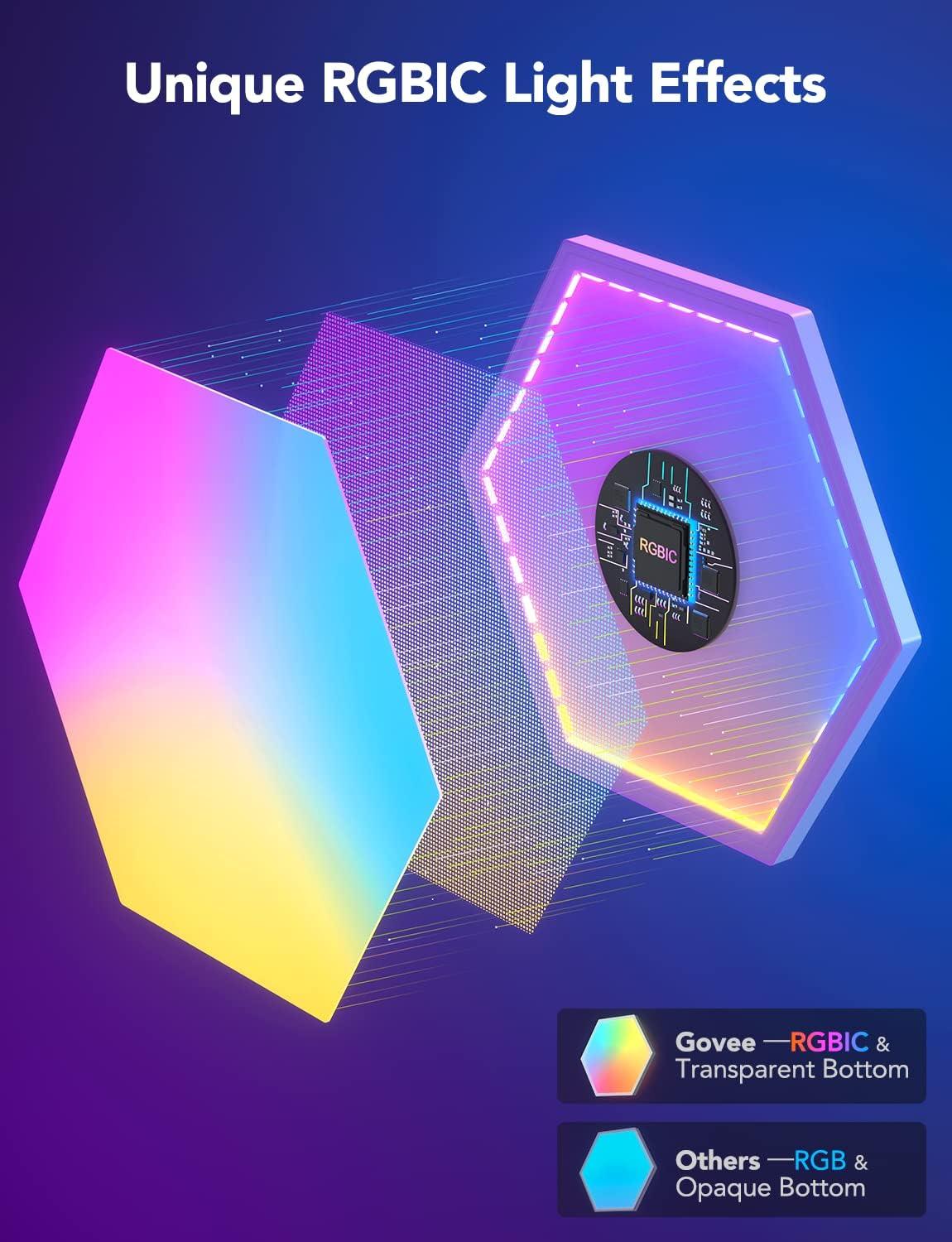 imageGovee Glide Hexa Light Panels RGBIC Hexagon LED Wall Lights WiFi Smart Home Creative Wall Lights with Music Sync Works with Alexa Google Assistant for Indoor Gaming Decor 10 Pack10 panels