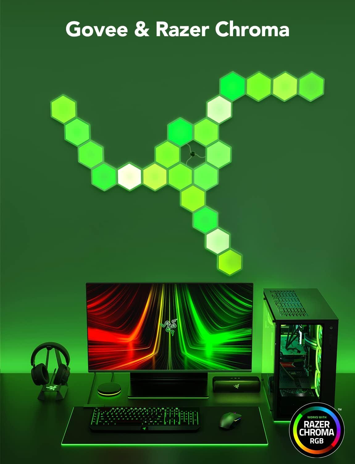 imageGovee Glide Hexa Light Panels RGBIC Hexagon LED Wall Lights WiFi Smart Home Creative Wall Lights with Music Sync Works with Alexa Google Assistant for Indoor Gaming Decor 10 Pack10 panels