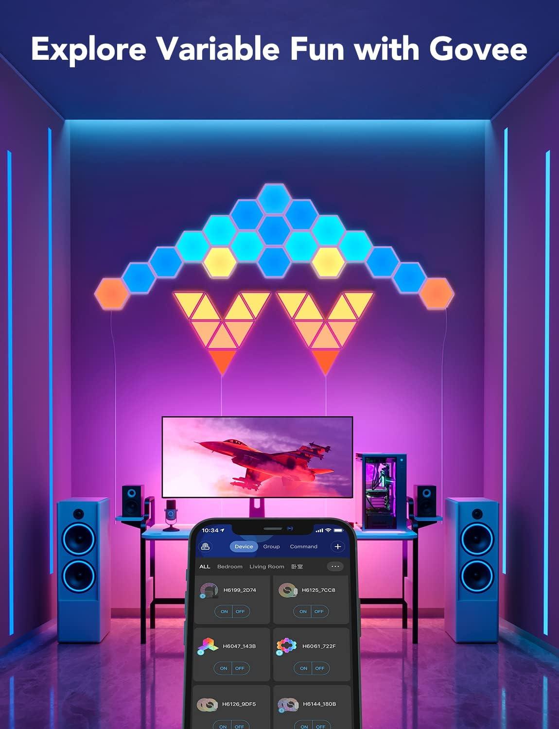 imageGovee Glide Hexa Light Panels RGBIC Hexagon LED Wall Lights WiFi Smart Home Creative Wall Lights with Music Sync Works with Alexa Google Assistant for Indoor Gaming Decor 10 Pack10 panels