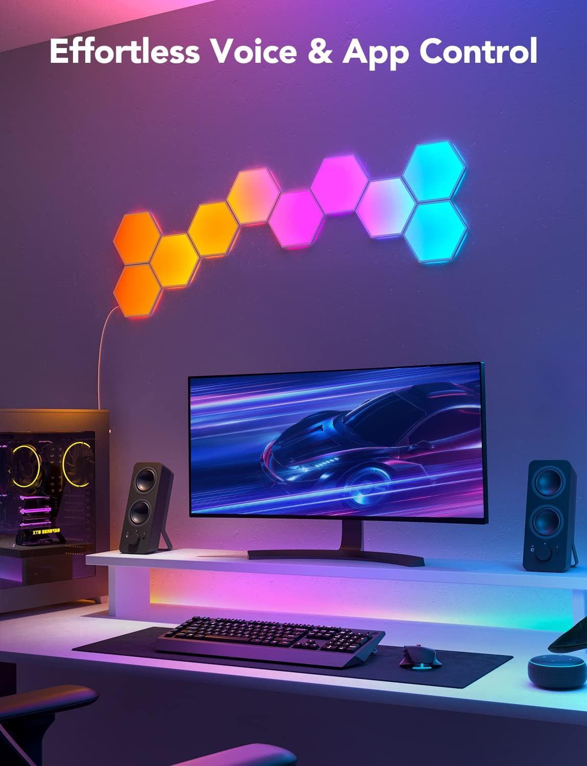 imageGovee Glide Hexa Light Panels RGBIC Hexagon LED Wall Lights WiFi Smart Home Creative Wall Lights with Music Sync Works with Alexa Google Assistant for Indoor Gaming Decor 10 Pack10 panels