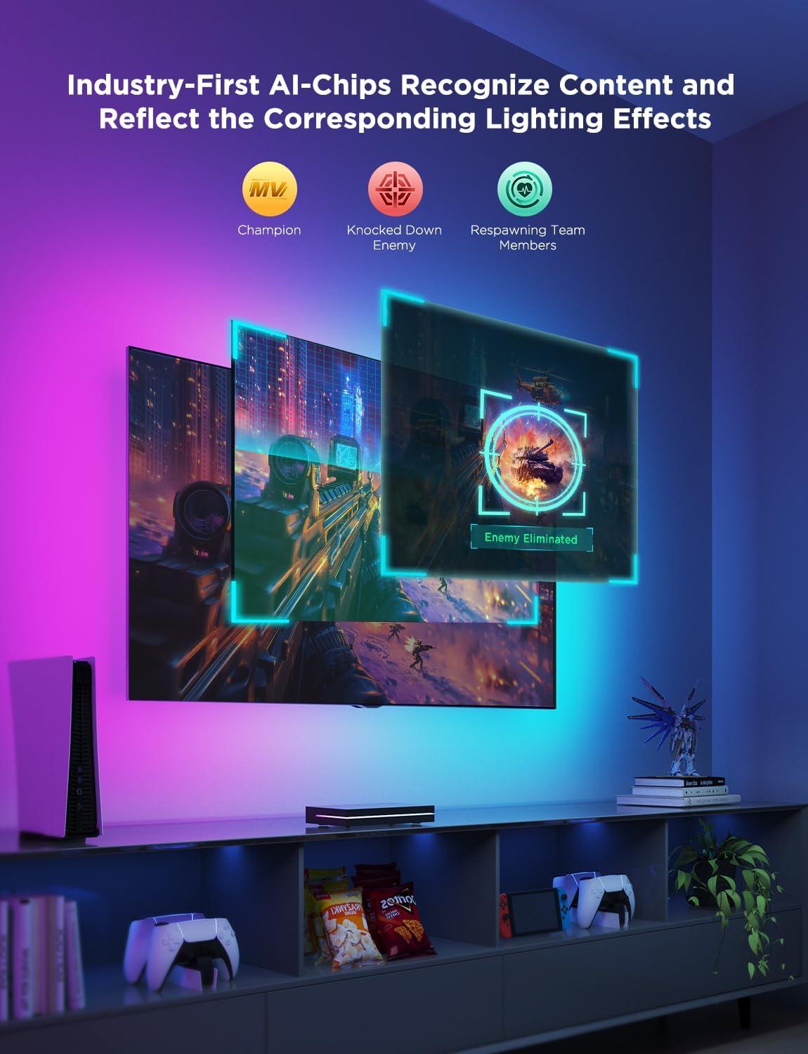 imageGovee HDMI 21 Sync Box 2 AI Sync Box with TV Backlight Supports 8K60Hz 4K144Hz VRR and ALLM Works with Matter and Alexa RGBIC LED Light Strip for 5565 inch TVs 75 LEDsm163FT for 7585 TV