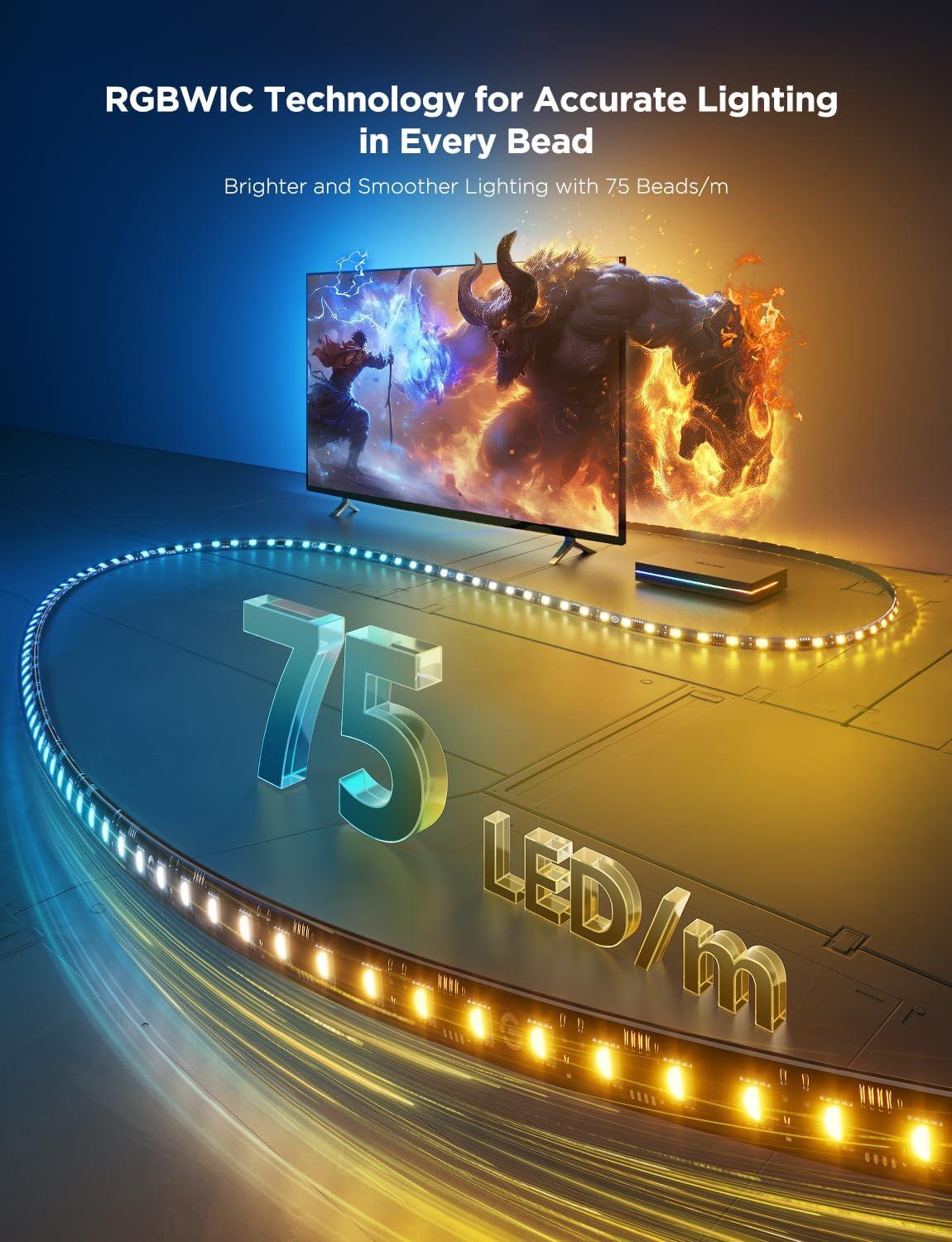 imageGovee HDMI 21 Sync Box 2 AI Sync Box with TV Backlight Supports 8K60Hz 4K144Hz VRR and ALLM Works with Matter and Alexa RGBIC LED Light Strip for 5565 inch TVs 75 LEDsm163FT for 7585 TV