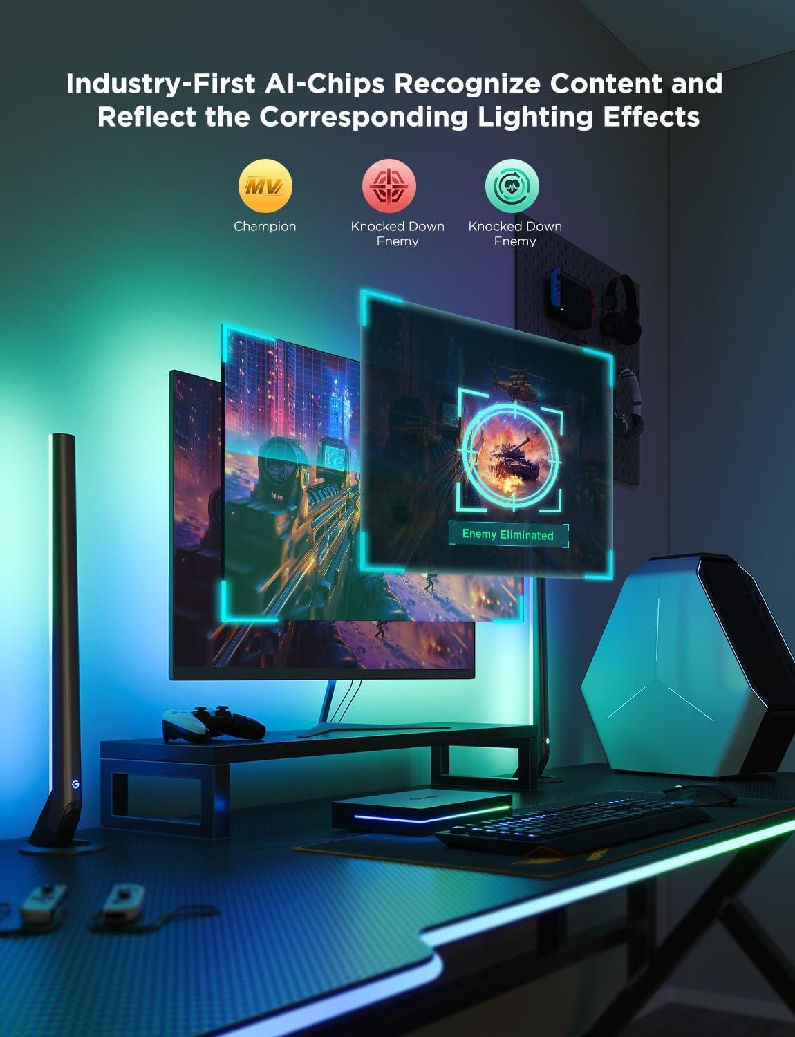 imageGovee HDMI 21 Sync Box Kit 2 Includes AI Sync Box Light Bars and Monitor Backlight Supports 8K60Hz 4K144Hz VRR and ALLM Works with Matter and Alexa RGBIC Light Strip for 2734 inch Monitor
