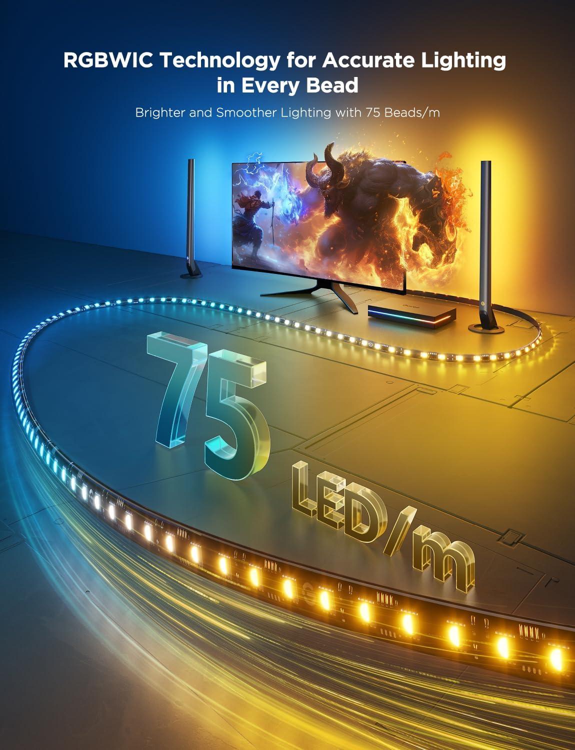 imageGovee HDMI 21 Sync Box Kit 2 Includes AI Sync Box Light Bars and Monitor Backlight Supports 8K60Hz 4K144Hz VRR and ALLM Works with Matter and Alexa RGBIC Light Strip for 2734 inch Monitor