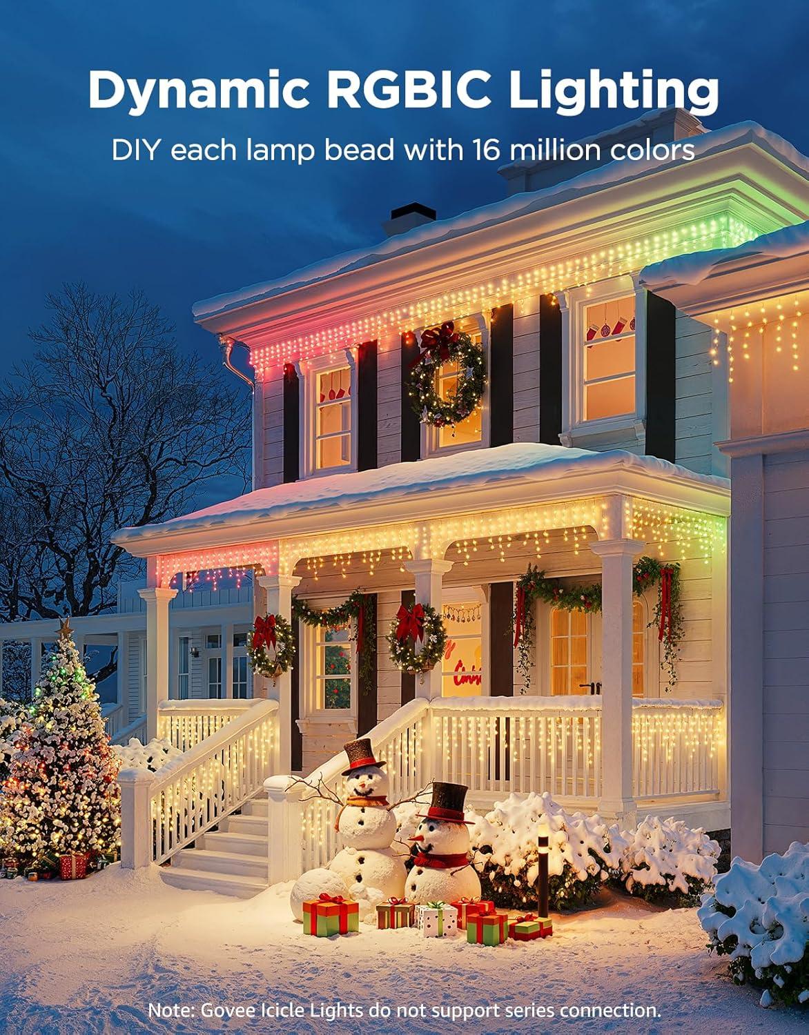 imageGovee Icicle Lights Smart RGBIC Christmas Lights for Outside 66ft with 800 LEDs Christmas Icicle Light for Outdoor IP67 Waterproof Music Sync Voice Control 78 Scene Modes for Holiday Decor33ft