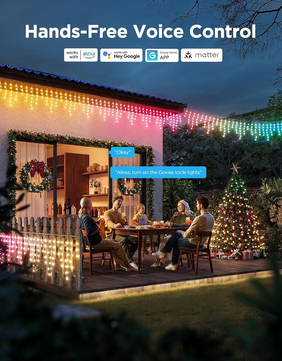 imageGovee Icicle Lights Smart RGBIC Christmas Lights for Outside 66ft with 800 LEDs Christmas Icicle Light for Outdoor IP67 Waterproof Music Sync Voice Control 78 Scene Modes for Holiday Decor66ft
