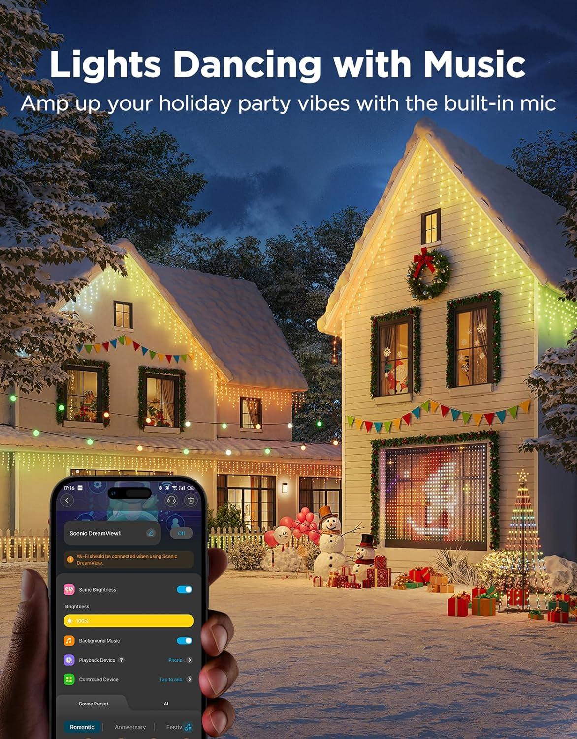 imageGovee Icicle Lights Smart RGBIC Christmas Lights for Outside 66ft with 800 LEDs Christmas Icicle Light for Outdoor IP67 Waterproof Music Sync Voice Control 78 Scene Modes for Holiday Decor66ft