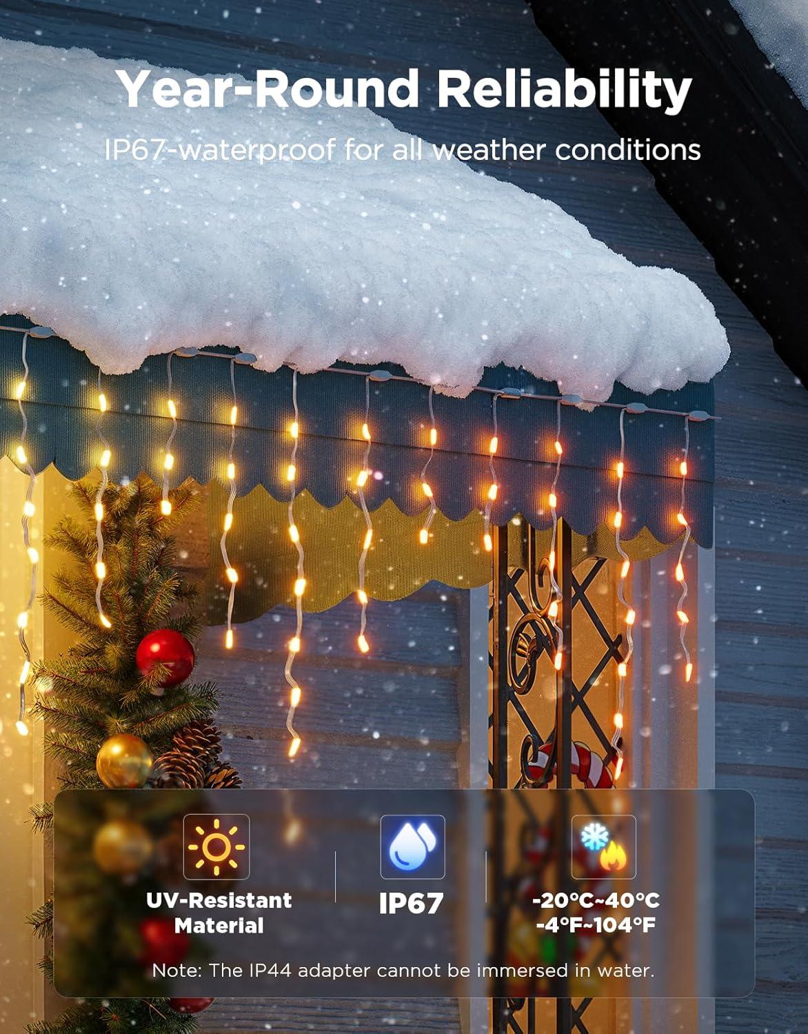 imageGovee Icicle Lights Smart RGBIC Christmas Lights for Outside 66ft with 800 LEDs Christmas Icicle Light for Outdoor IP67 Waterproof Music Sync Voice Control 78 Scene Modes for Holiday Decor66ft