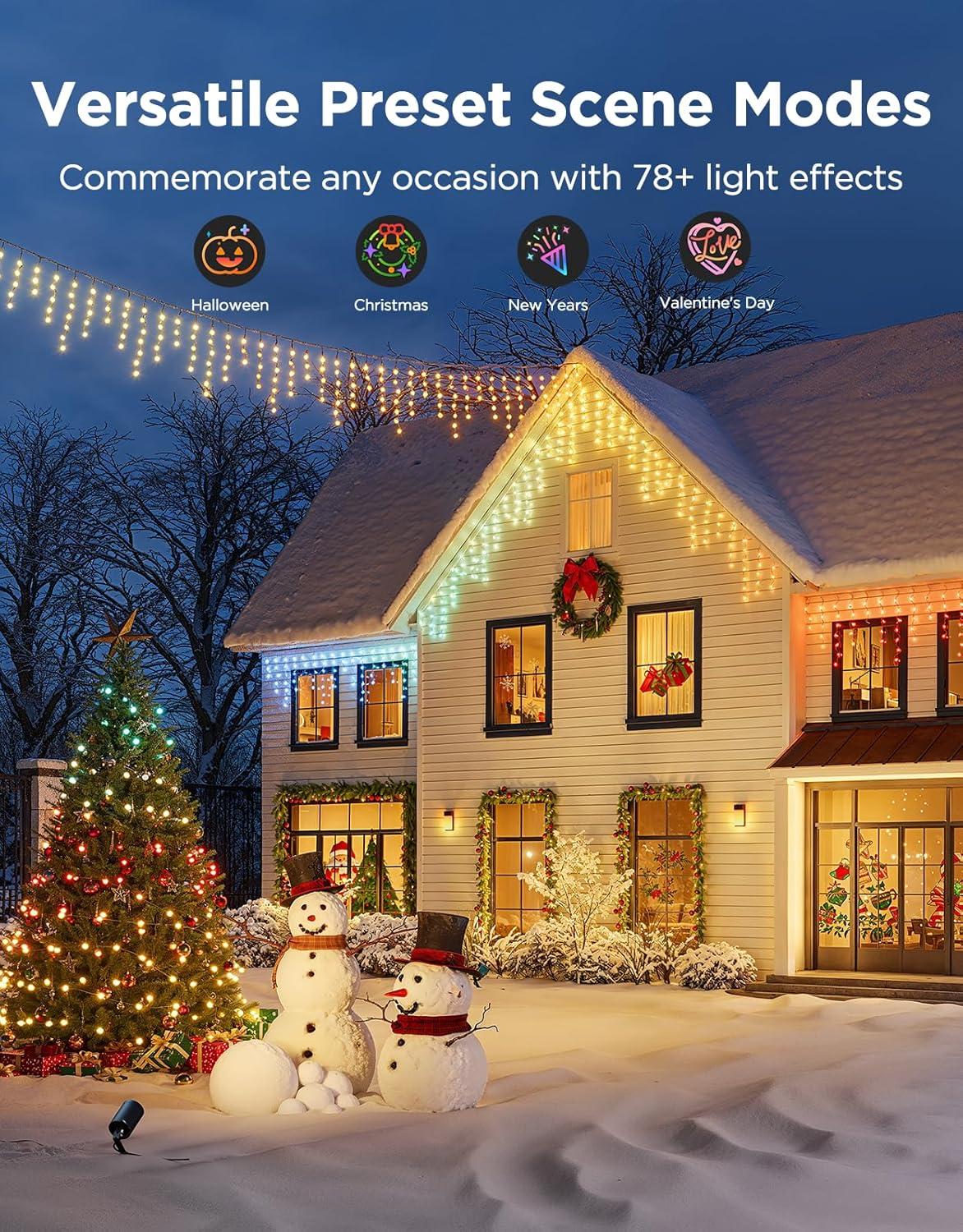 imageGovee Icicle Lights Smart RGBIC Christmas Lights for Outside 66ft with 800 LEDs Christmas Icicle Light for Outdoor IP67 Waterproof Music Sync Voice Control 78 Scene Modes for Holiday Decor33ft
