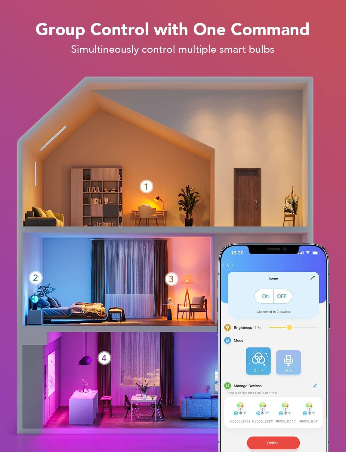 imageGovee LED Smart Light Bulbs 1000LM Color Changing Light Bulb WiFi ampamp Bluetooth Light Bulbs Work with Alexa and Google Assistant Dimmable RGBWW A19 75W Equivalent Smart Bulbs 2 Pack8