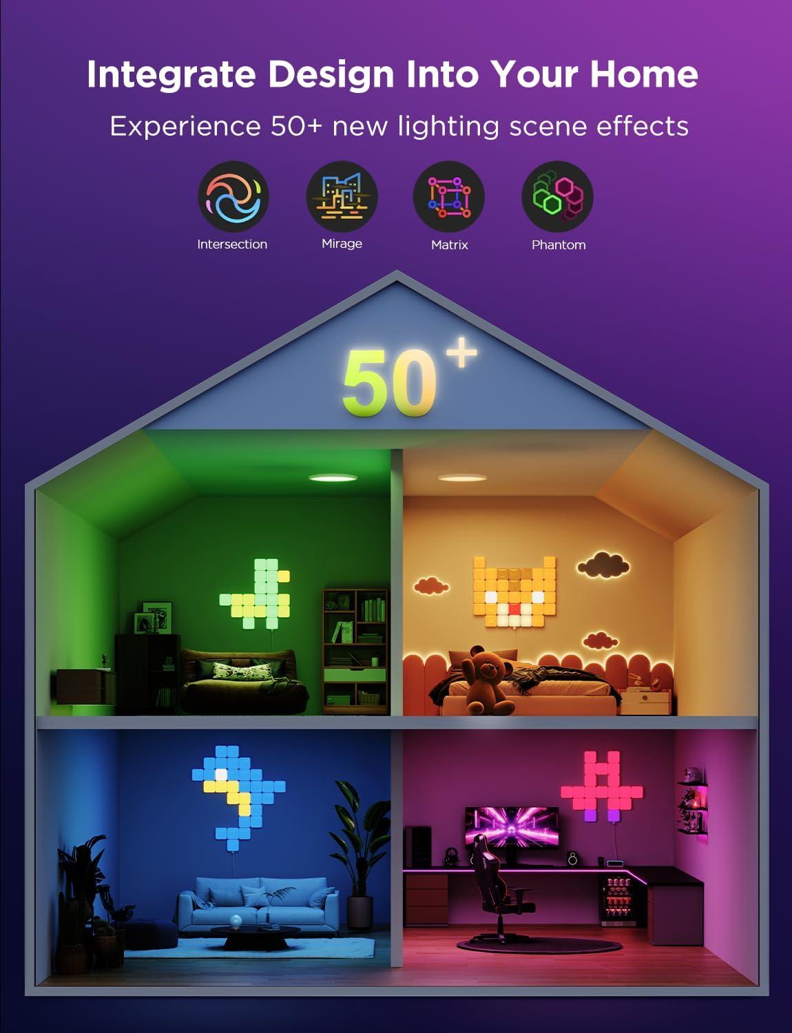 imageGovee Mini Panel Lights RGBIC Wall Lights Smart LED Wall Panels Works with Matter Alexa Google Assistant Sync with Music DIY Gaming Light for Home Decor Office Bedroom 20 Pcs20 Pcs