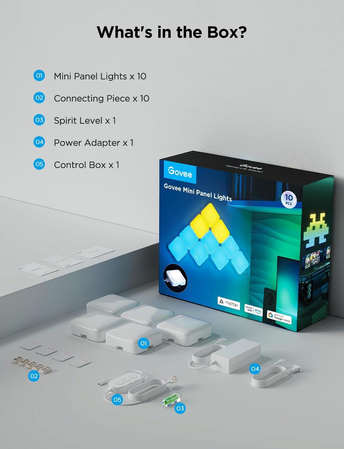 imageGovee Mini Panel Lights RGBIC Wall Lights Smart LED Wall Panels Works with Matter Alexa Google Assistant Sync with Music DIY Gaming Light for Home Decor Office Bedroom 20 Pcs10 Pcs