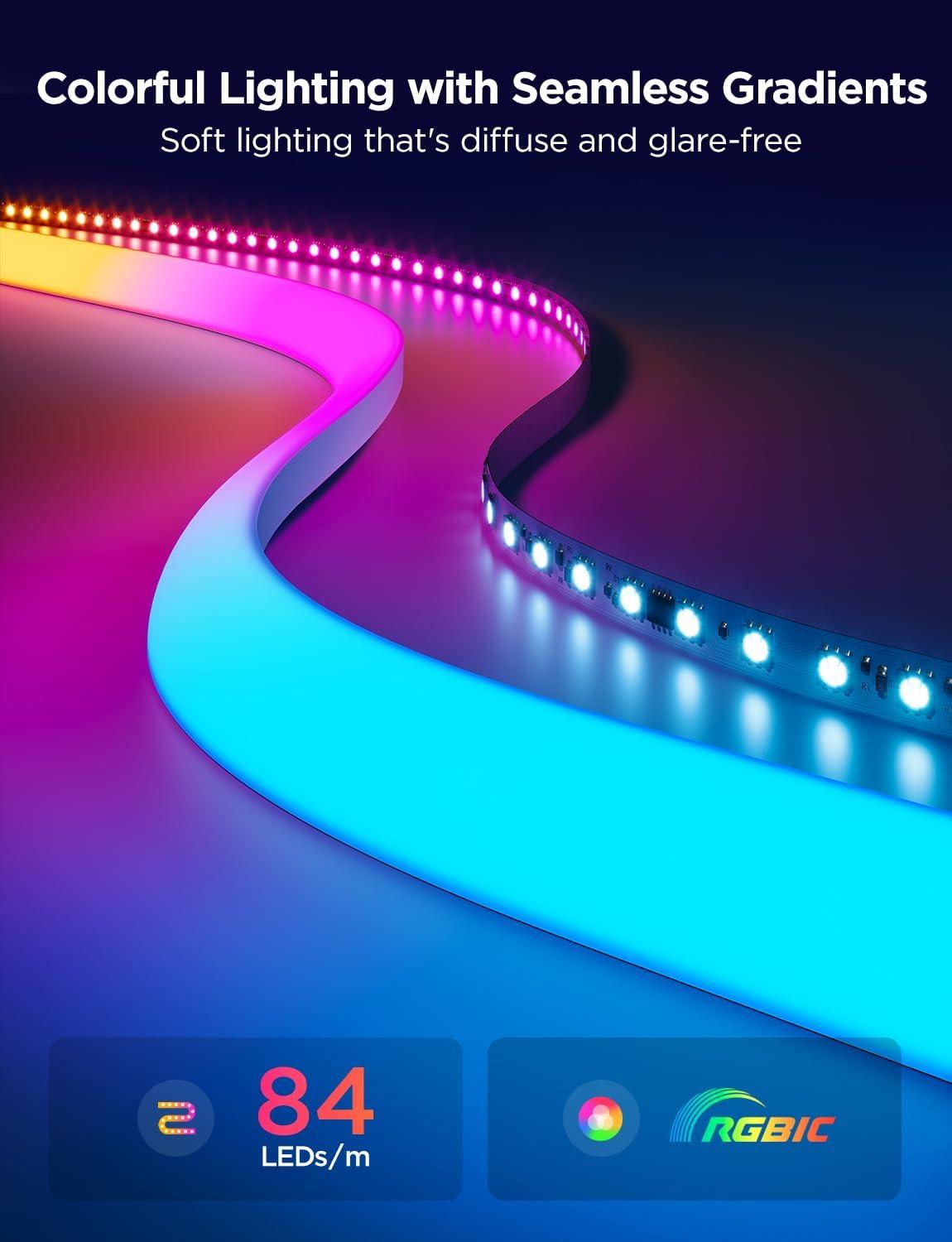 imageGovee Neon Rope Light for Wall Lining LED Rope Lights Work with Matter Google Assistant Alexa 164ft RGBIC Strip Lights with Smart App Control and Music Sync for Living Room Bedroom Wall Corners