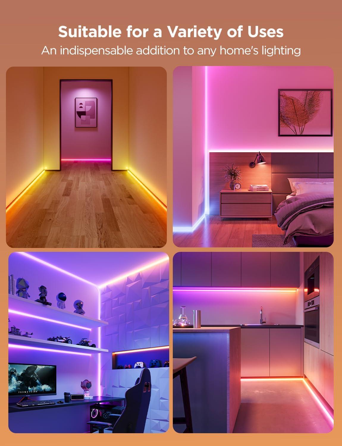 imageGovee Neon Rope Light for Wall Lining LED Rope Lights Work with Matter Google Assistant Alexa 164ft RGBIC Strip Lights with Smart App Control and Music Sync for Living Room Bedroom Wall Corners