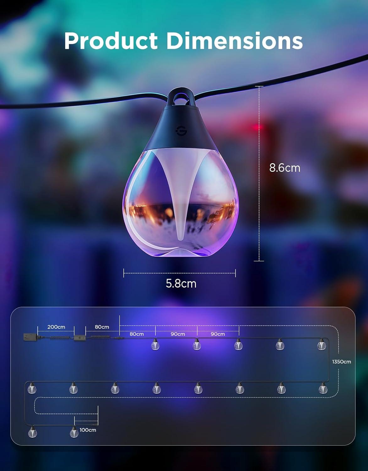 imageGovee Outdoor Clear Bulb String Lights 48ft RGBWIC Outdoor Lights with 15 Dimmable Warm White LED Bulbs 111 Scene Modes for Patio Backyard IP67 Waterproof Works with Alexa Google ampamp Matter48ft