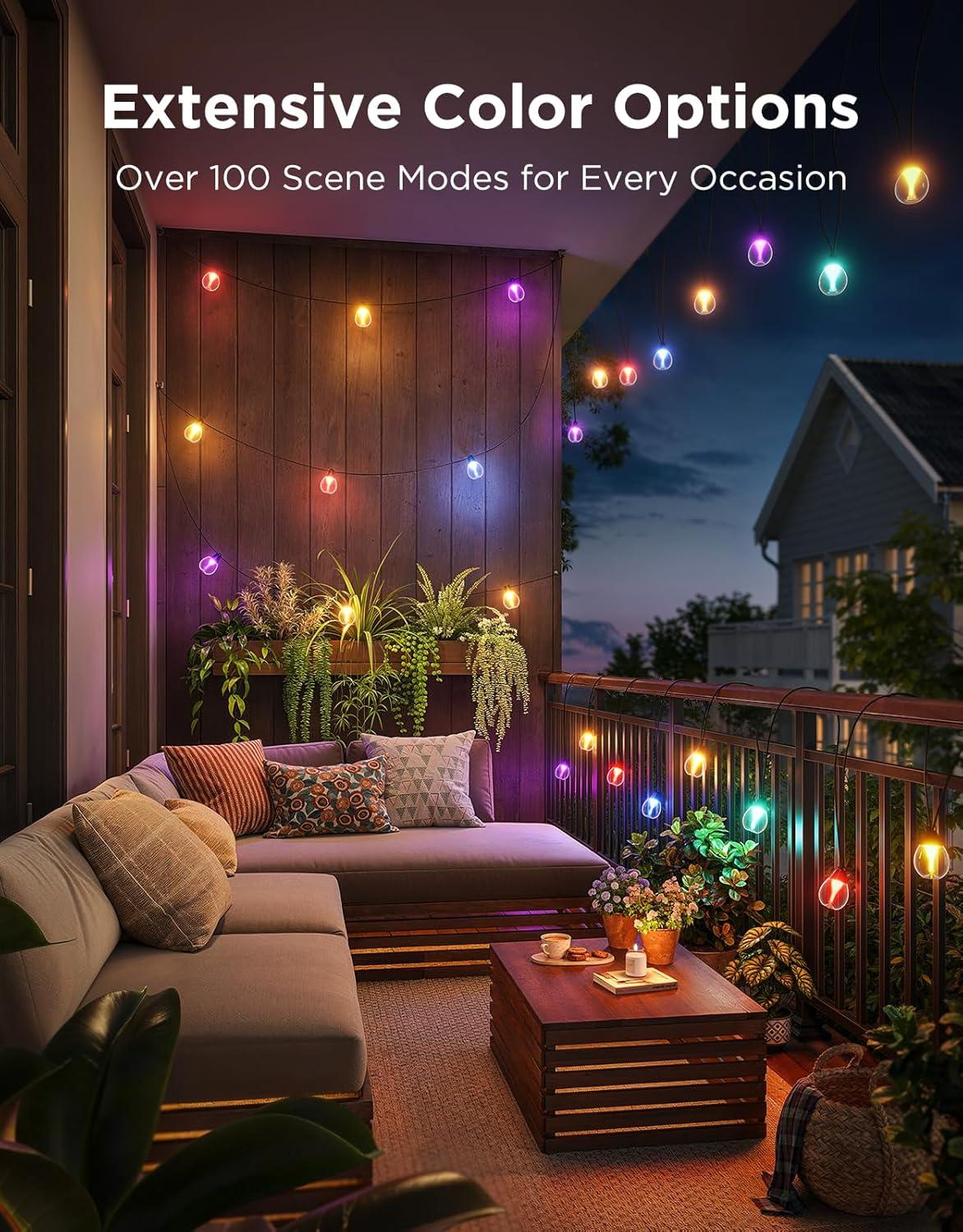 imageGovee Outdoor Clear Bulb String Lights 48ft RGBWIC Outdoor Lights with 15 Dimmable Warm White LED Bulbs 111 Scene Modes for Patio Backyard IP67 Waterproof Works with Alexa Google ampamp Matter48ft