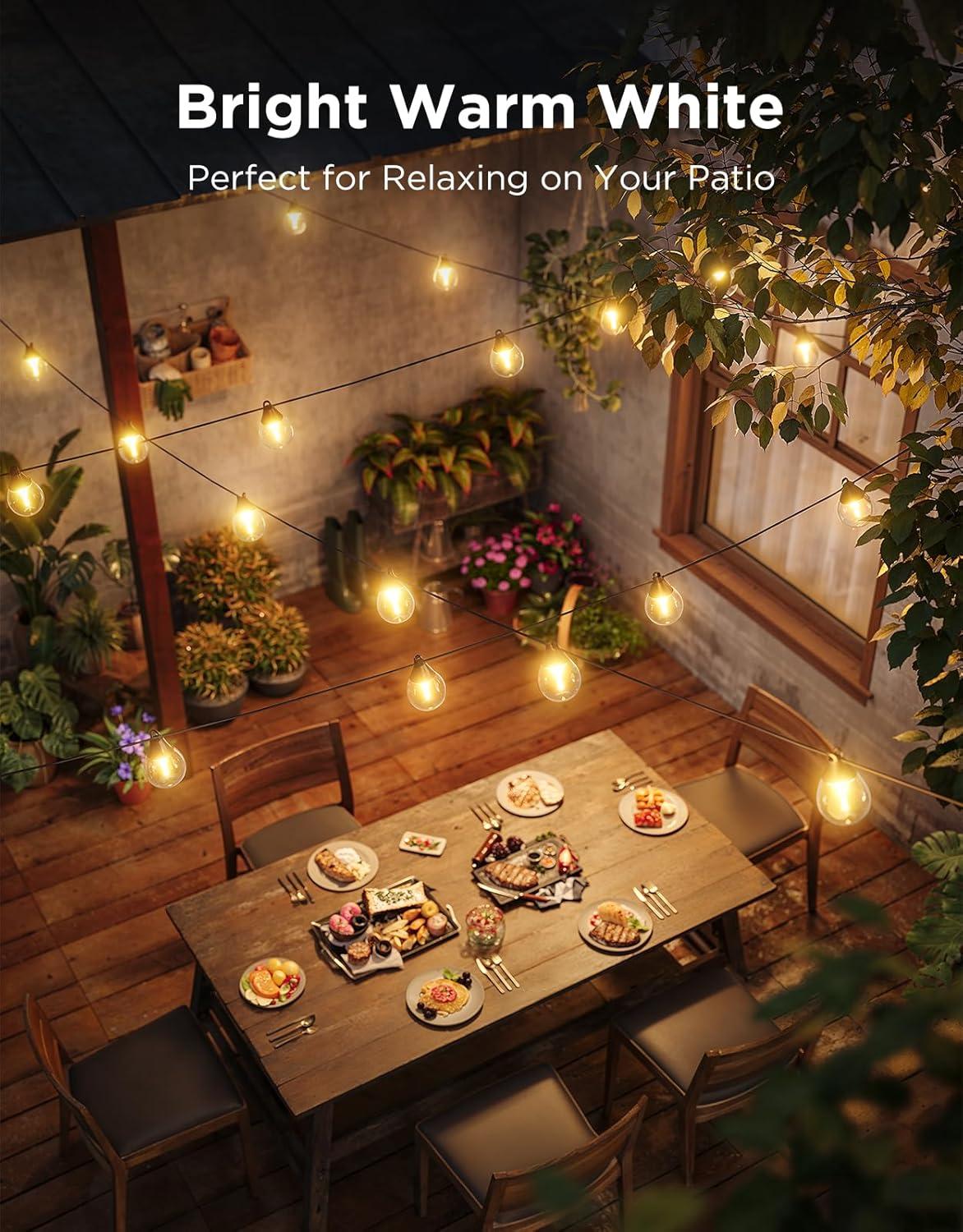 imageGovee Outdoor Clear Bulb String Lights 48ft RGBWIC Outdoor Lights with 15 Dimmable Warm White LED Bulbs 111 Scene Modes for Patio Backyard IP67 Waterproof Works with Alexa Google ampamp Matter48ft