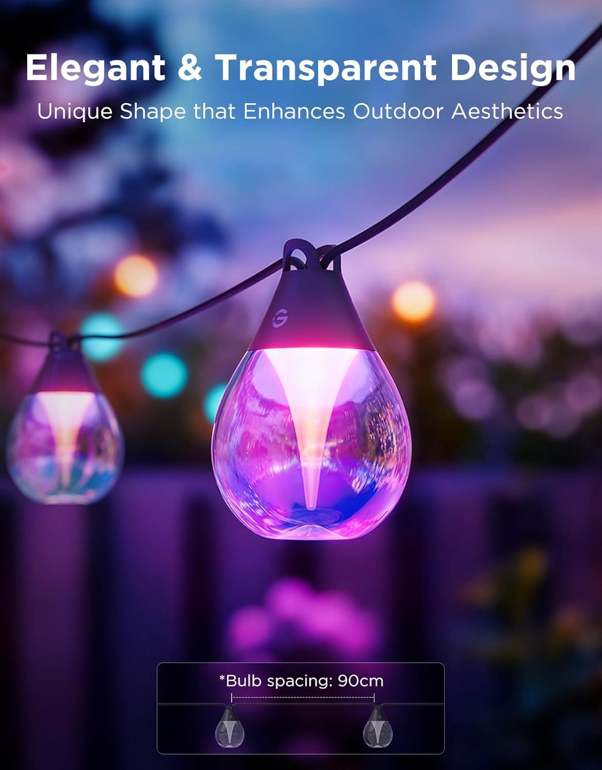 imageGovee Outdoor Clear Bulb String Lights 48ft RGBWIC Outdoor Lights with 15 Dimmable Warm White LED Bulbs 111 Scene Modes for Patio Backyard IP67 Waterproof Works with Alexa Google ampamp Matter48ft