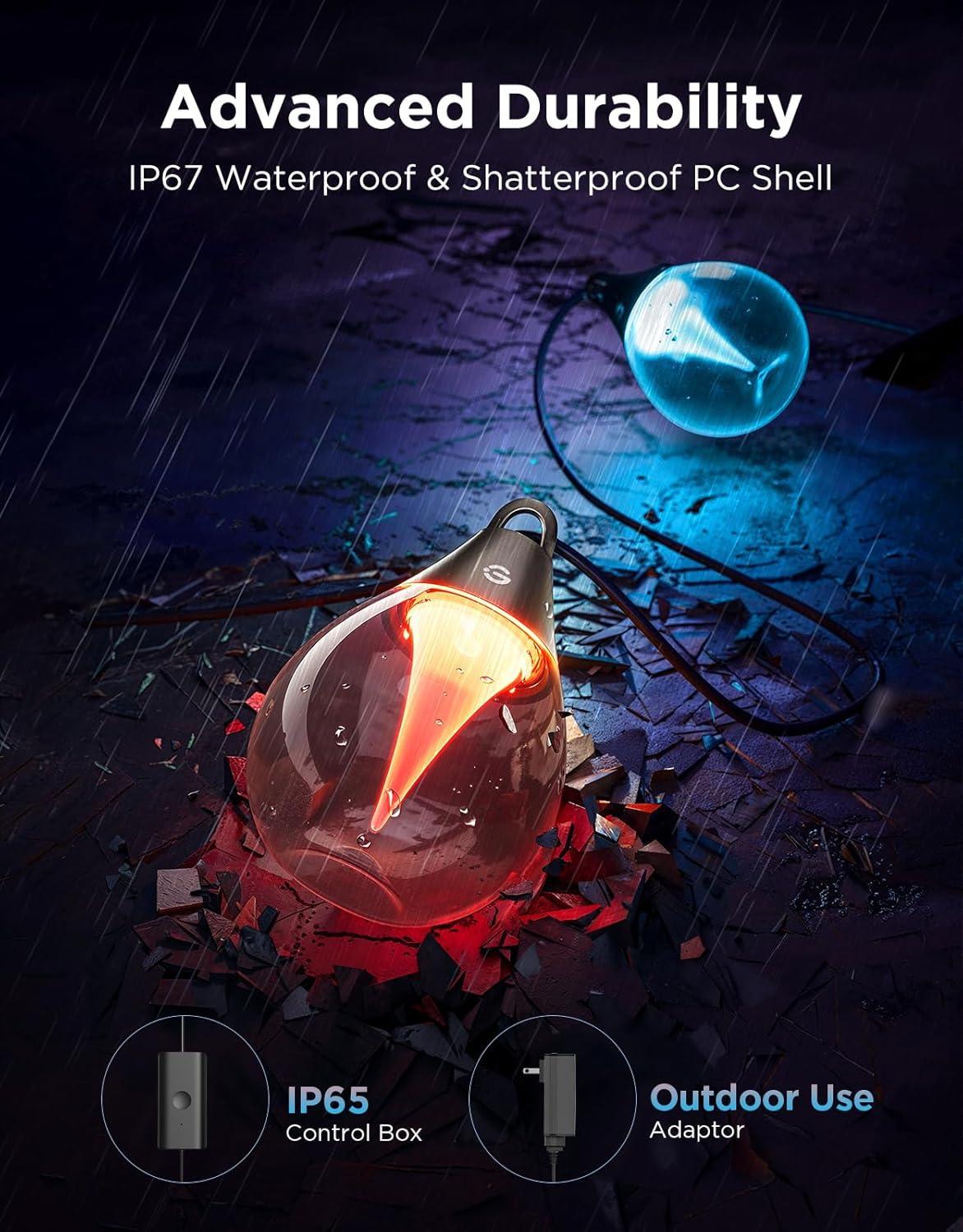 imageGovee Outdoor Clear Bulb String Lights 48ft RGBWIC Outdoor Lights with 15 Dimmable Warm White LED Bulbs 111 Scene Modes for Patio Backyard IP67 Waterproof Works with Alexa Google ampamp Matter48ft