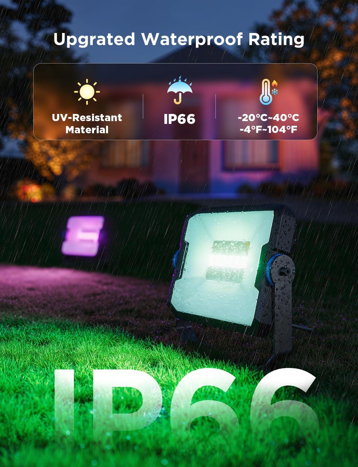 imageGovee Outdoor Flood Lights 2 RGBIC Warm Cold White LED Lights for Outdoor Decorations 50 Scene Modes Landscape Lighting Upgrated IP66 with App Control Wired 4 Pack6 pack