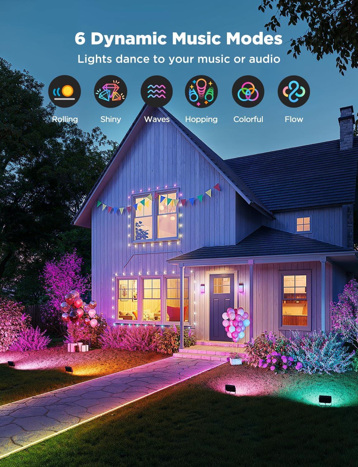 imageGovee Outdoor Flood Lights 2 RGBIC Warm Cold White LED Lights for Outdoor Decorations 50 Scene Modes Landscape Lighting Upgrated IP66 with App Control Wired 4 Pack4 pack