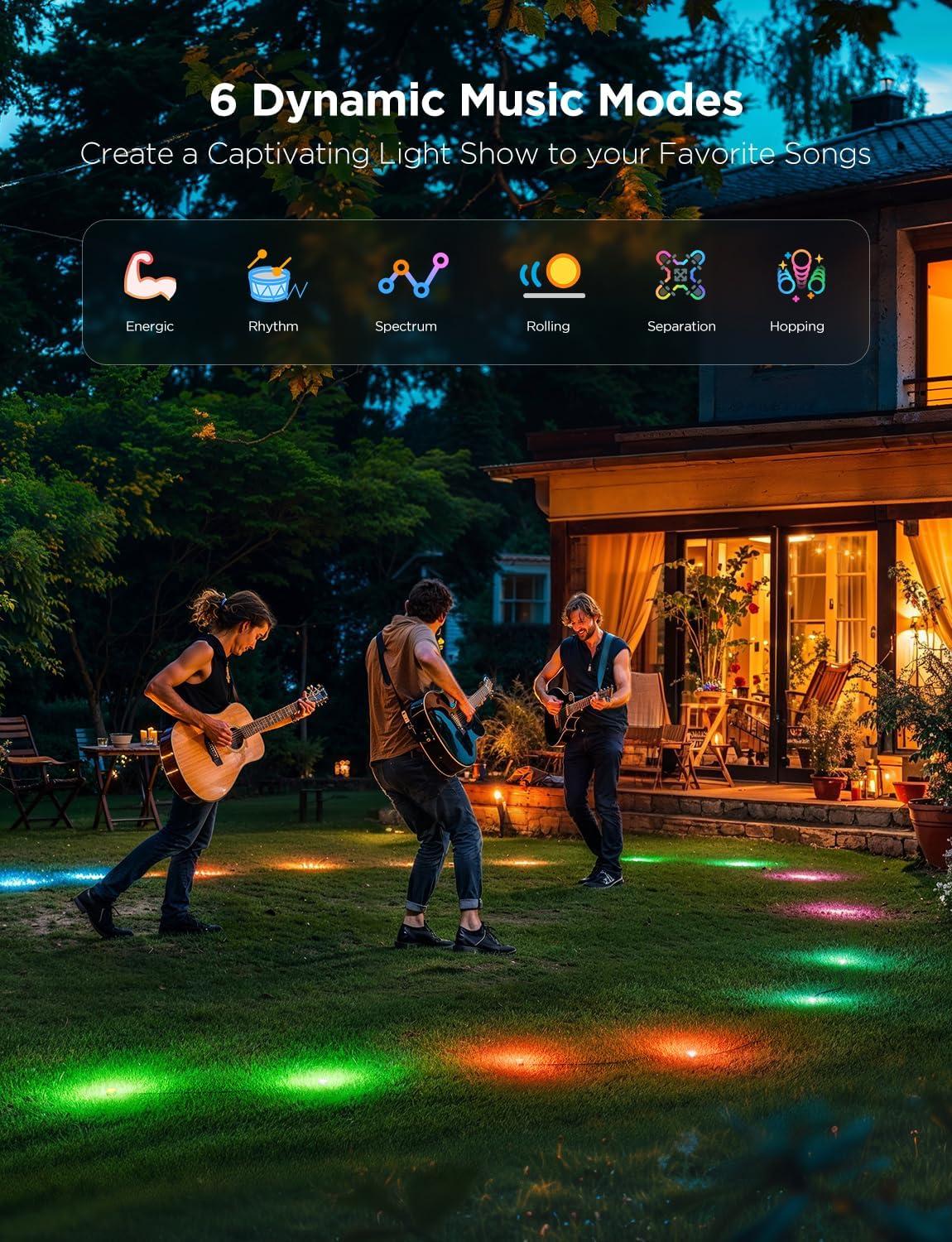imageGovee Outdoor Ground Lights 2 50ft Patio Decorations 15 Pack RGBIC Pathway Lights with 100LM Warm White IP67 Waterproof 63 Scene Modes Works with Alexa Google Assistant50ft