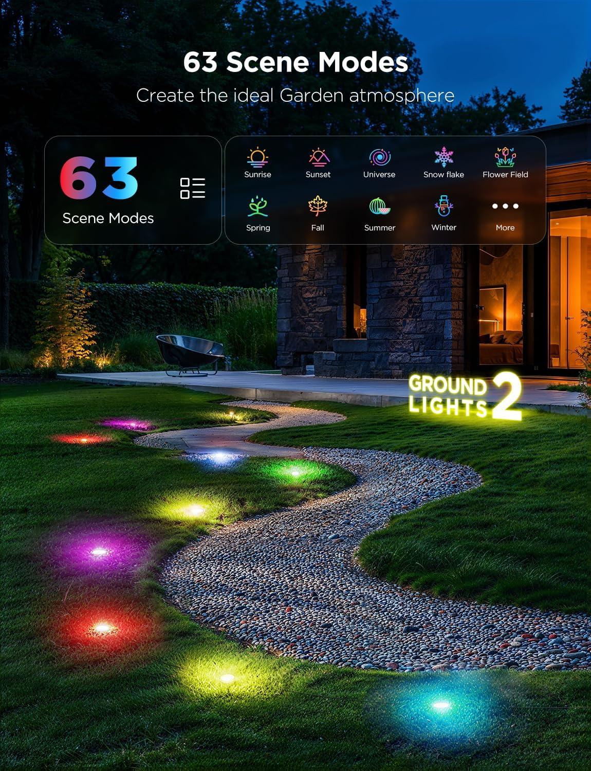 imageGovee Outdoor Ground Lights 2 50ft Patio Decorations 15 Pack RGBIC Pathway Lights with 100LM Warm White IP67 Waterproof 63 Scene Modes Works with Alexa Google Assistant50ft