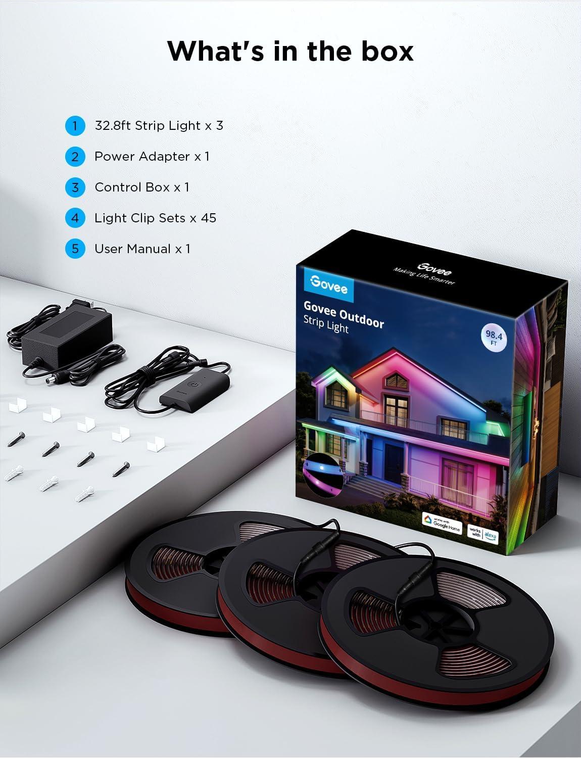 imageGovee Outdoor LED Strip Lights 984ft Smart Outdoor Lights Work with Alexa and Google Assistant App Control IP65 Waterproof RGBIC Lights for Patio Eave Party Decorations984ft