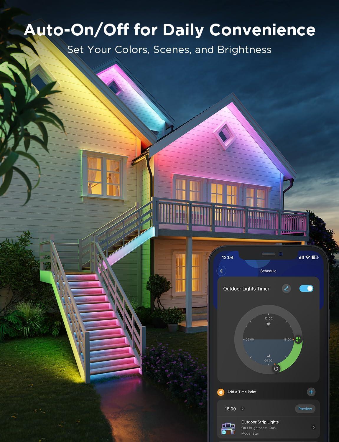 imageGovee Outdoor LED Strip Lights 984ft Smart Outdoor Lights Work with Alexa and Google Assistant App Control IP65 Waterproof RGBIC Lights for Patio Eave Party Decorations984ft