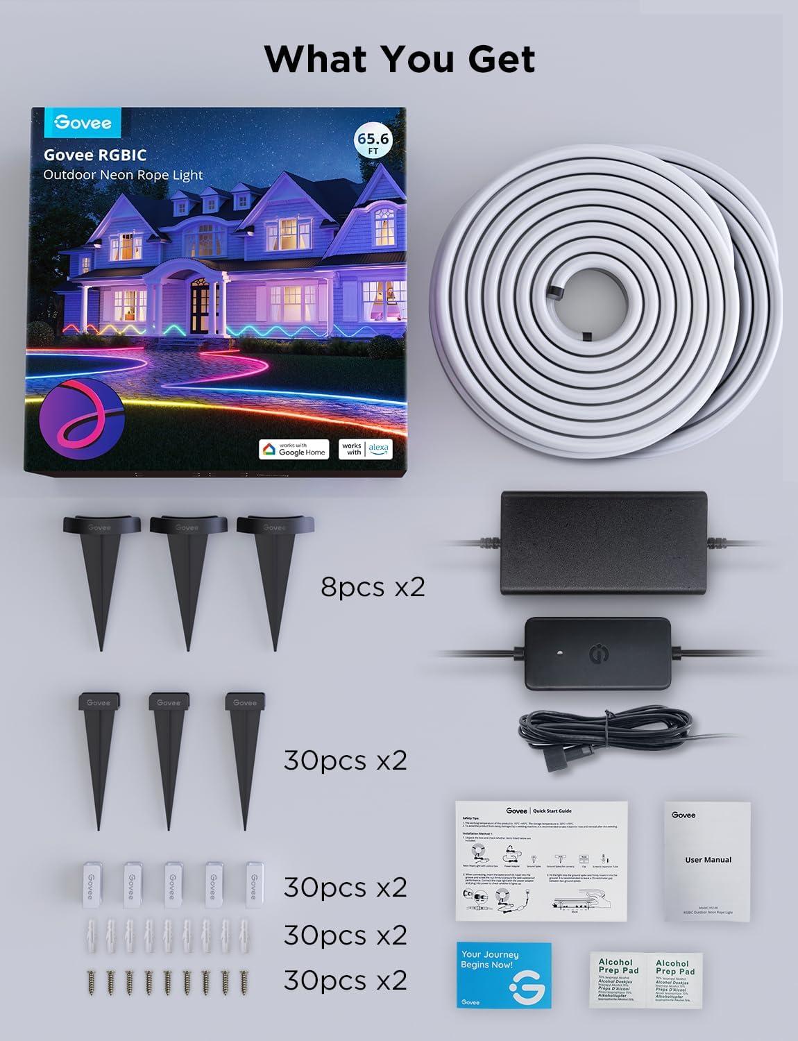 imageGovee Outdoor Neon Rope Lights 328ft RGBIC IP67 Waterproof Patio Decorations with 64 Scene Modes Music Sync Flexible LED Outdoor Lights Neon Lights Work with Alexa Google Assistant656ft