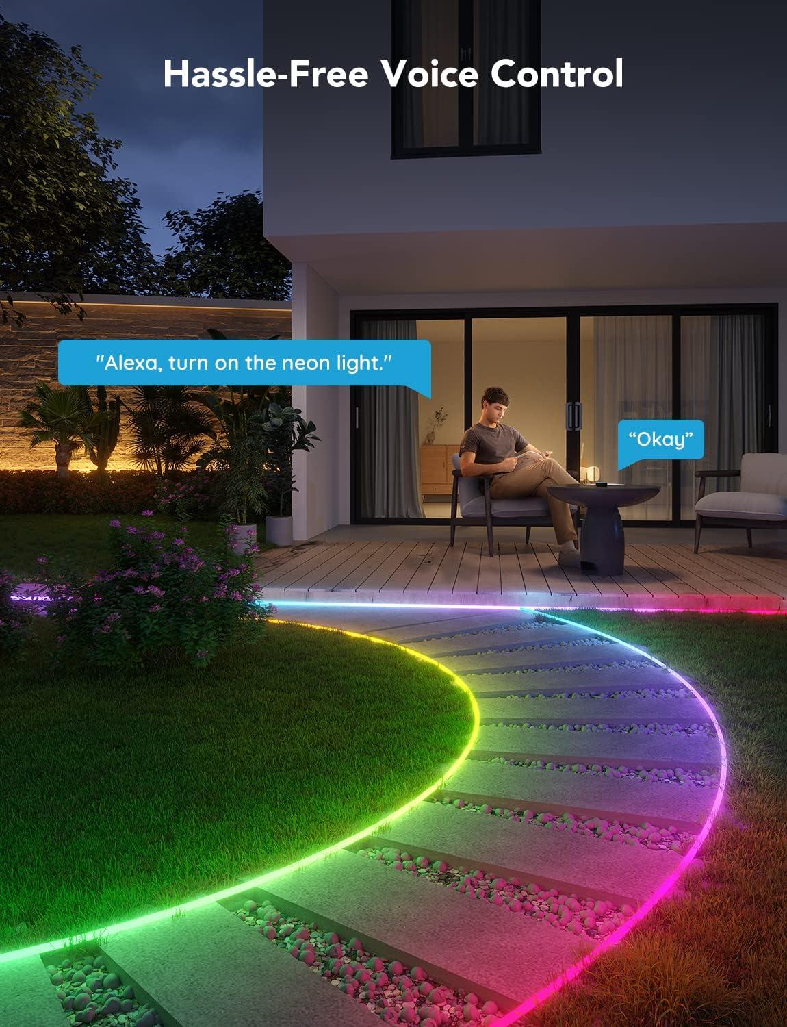 imageGovee Outdoor Neon Rope Lights 328ft RGBIC IP67 Waterproof Patio Decorations with 64 Scene Modes Music Sync Flexible LED Outdoor Lights Neon Lights Work with Alexa Google Assistant328ft