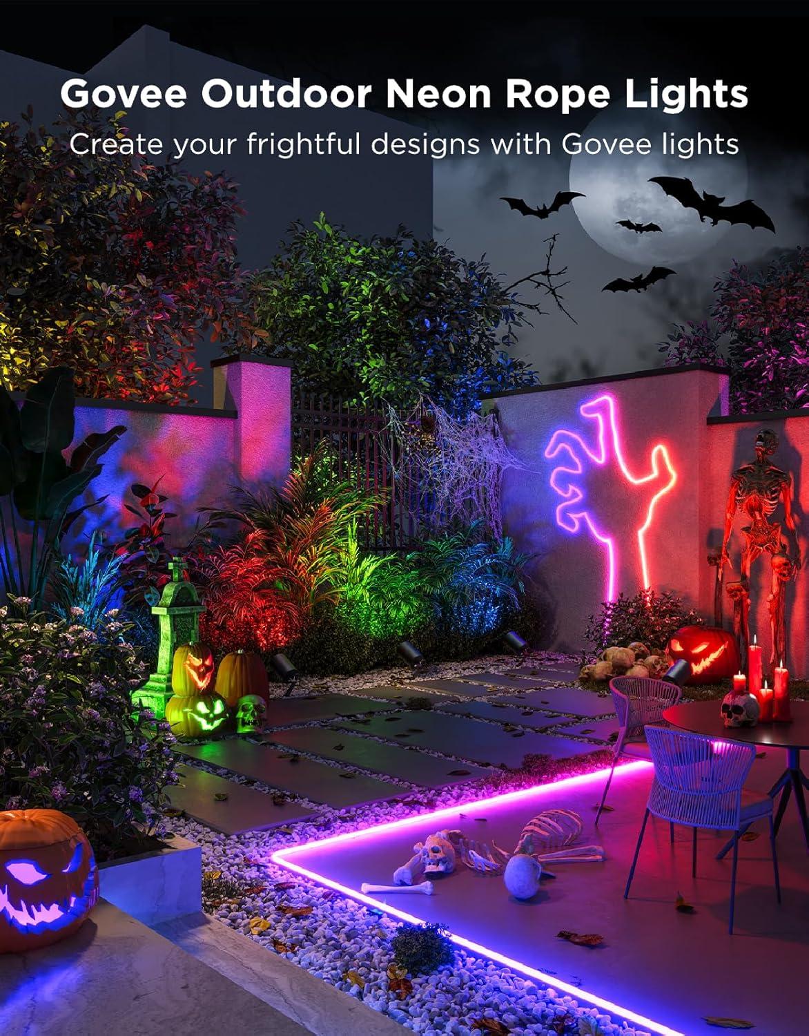imageGovee Outdoor Neon Rope Lights 328ft RGBIC IP67 Waterproof Patio Decorations with 64 Scene Modes Music Sync Flexible LED Outdoor Lights Neon Lights Work with Alexa Google Assistant328ft