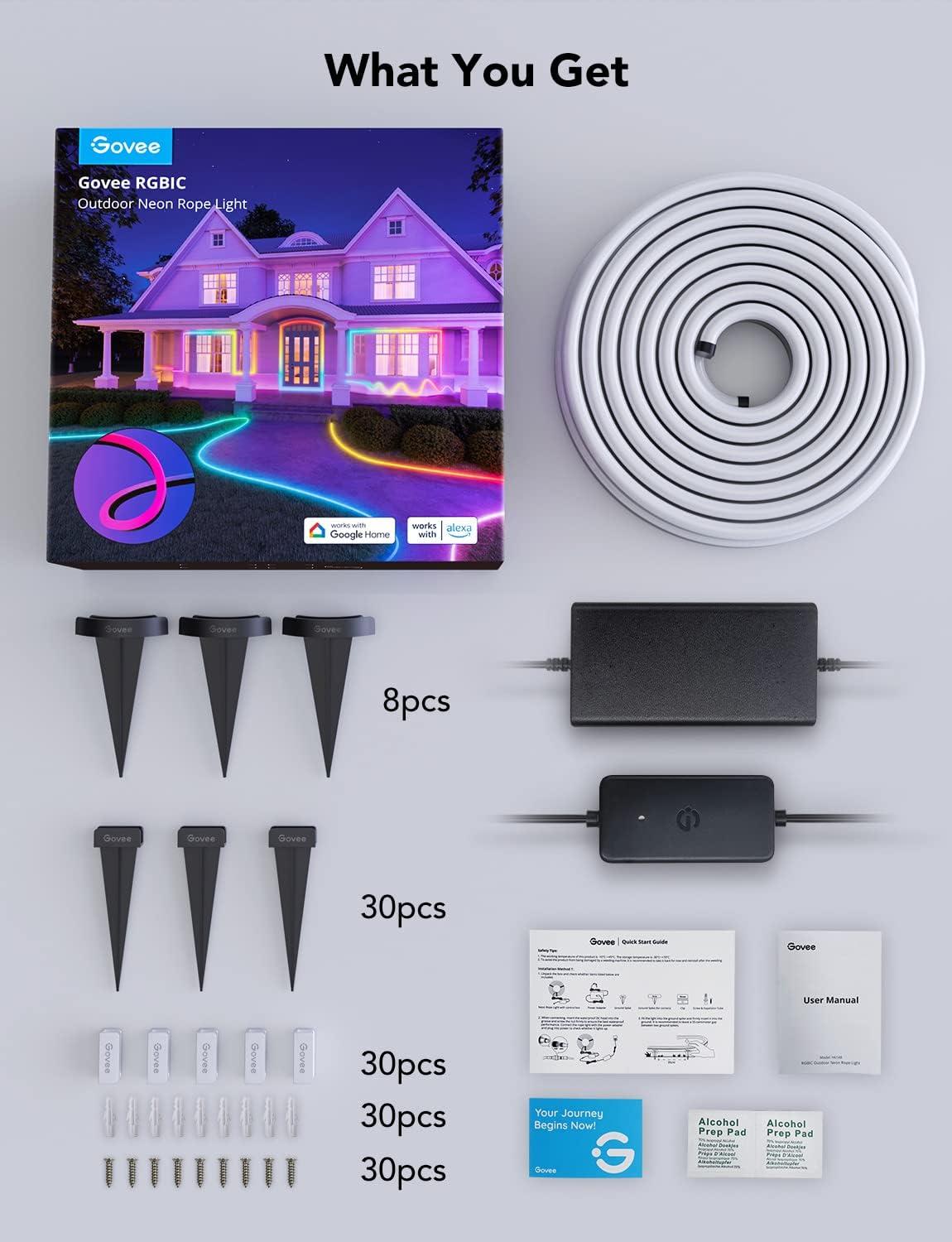 imageGovee Outdoor Neon Rope Lights 328ft RGBIC IP67 Waterproof Patio Decorations with 64 Scene Modes Music Sync Flexible LED Outdoor Lights Neon Lights Work with Alexa Google Assistant328ft