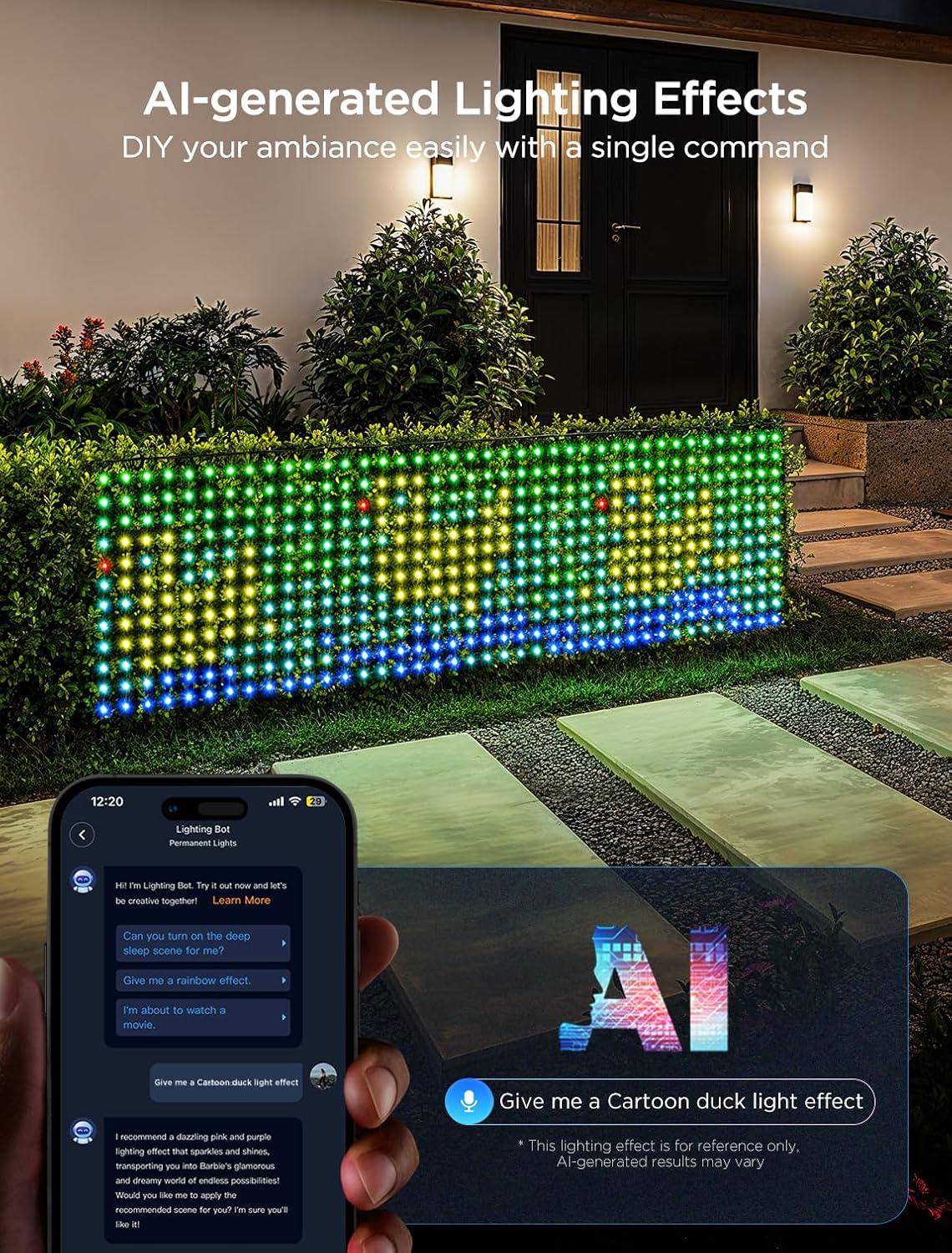 imageGovee Outdoor Net Lights 28  94ft with RGBIC and DIY Functions 480 LEDs Smart Net Lights with 64 Modes for Bush Patio Decor IP65 Waterproof Compatible with Alexa ampamp Google Assistant Green Wire2847ft